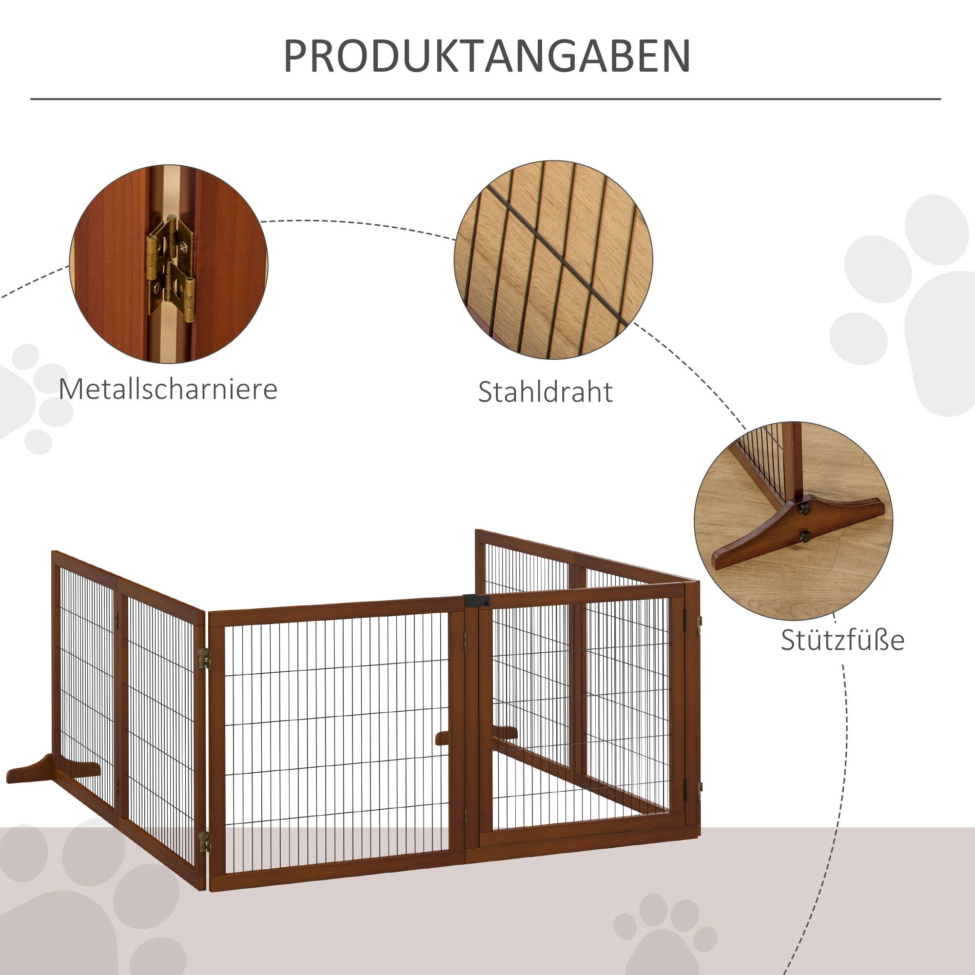 Barrière pour chien, pliable, pin, 432 x 36 x 70 cm, café - Image 9