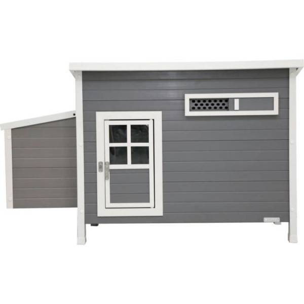 Kerbl Poulailler Barney Plastique 2-4 poules - 137x73x83 cm - Gris et blanc - 60% PVC 40% bois - Image 1