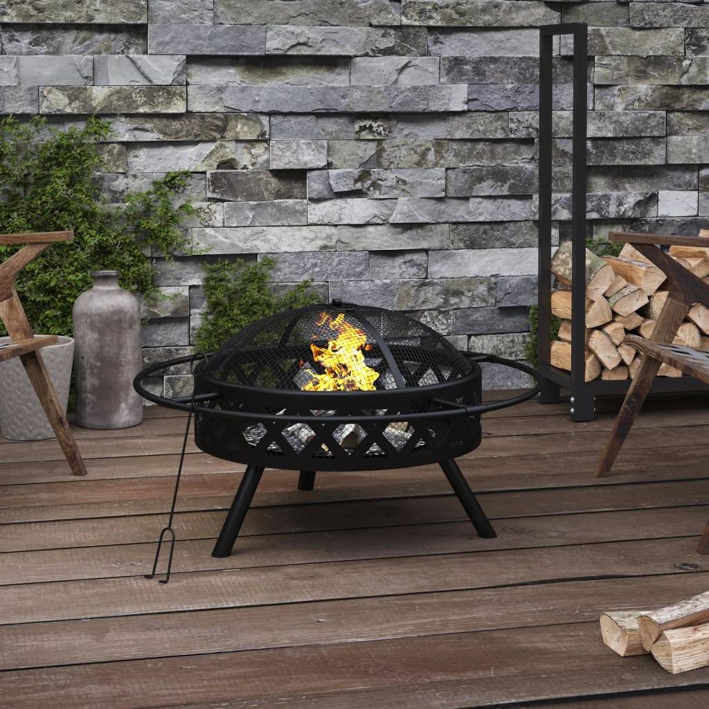 ComfortXL - Brasero Foyer de Jardin 70 cm en Acier Noir avec Tisonnier et Couvercle – ComfortXL Outdoor Living - Image 1