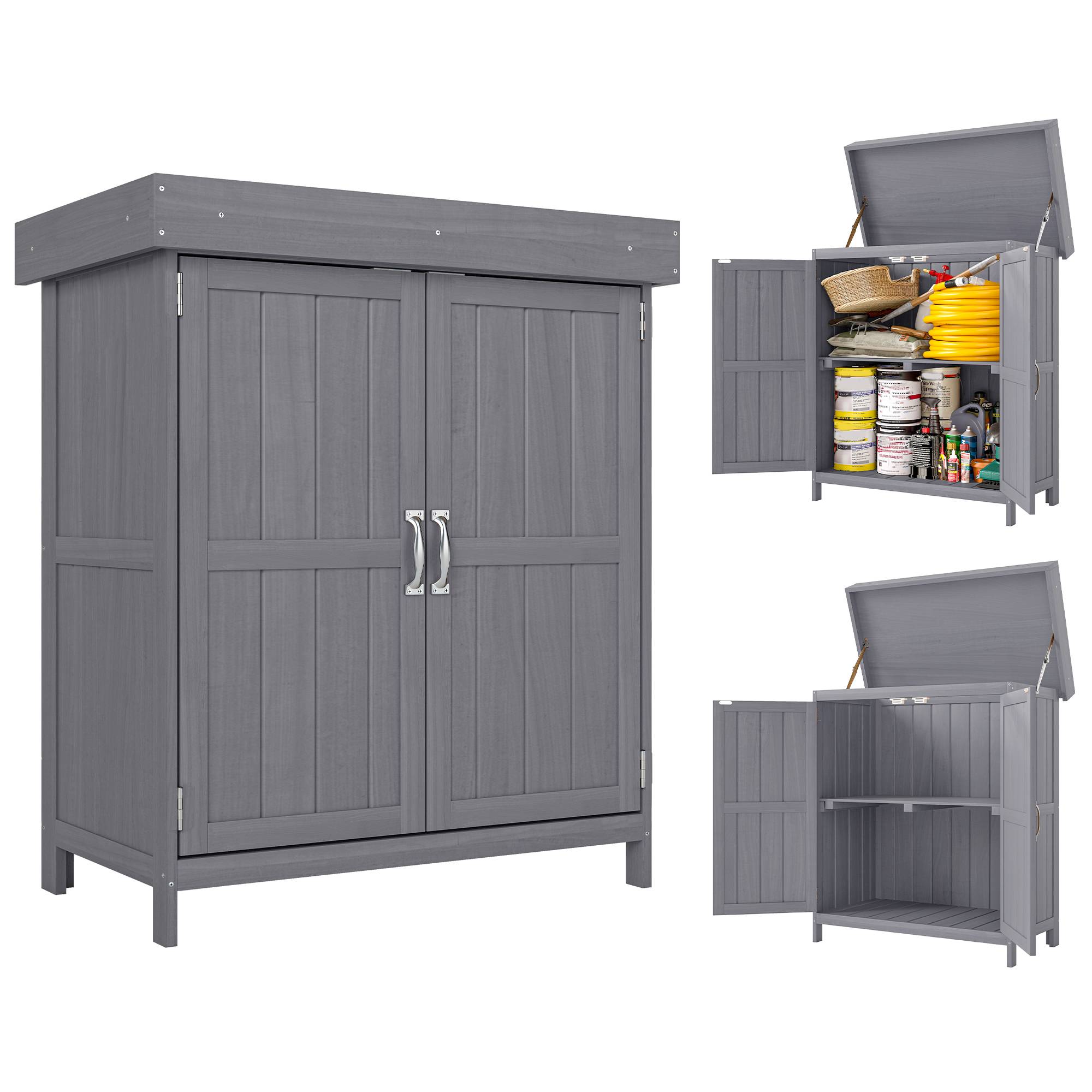 Outsunny - Armoire de Jardin sur Pied Double Porte avec étagère et toit bitumé relevable 74x43x88 cm Bois Massif de Sapin - Outsunny - Image 1