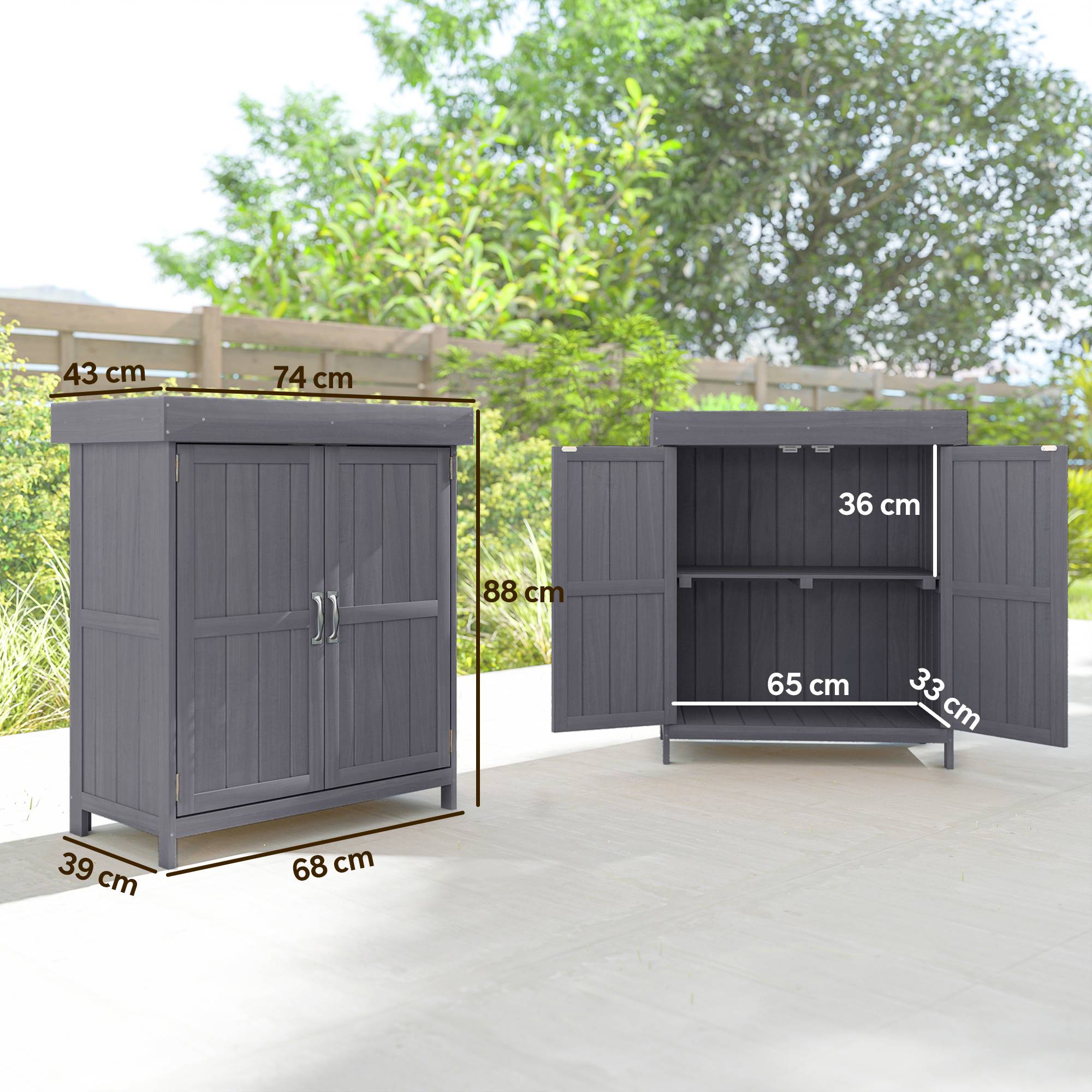 Outsunny - Armoire de Jardin sur Pied Double Porte avec étagère et toit bitumé relevable 74x43x88 cm Bois Massif de Sapin - Outsunny - Image 3