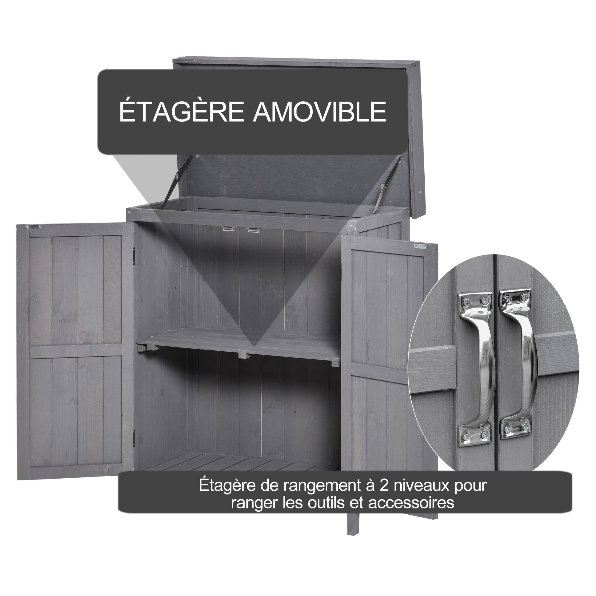 Outsunny - Armoire de Jardin sur Pied Double Porte avec étagère et toit bitumé relevable 74x43x88 cm Bois Massif de Sapin - Outsunny - Image 6