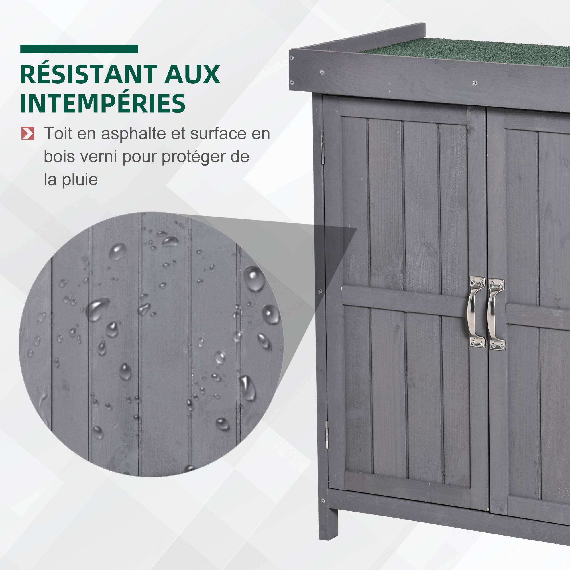 Outsunny - Armoire de Jardin sur Pied Double Porte avec étagère et toit bitumé relevable 74x43x88 cm Bois Massif de Sapin - Outsunny - Image 4