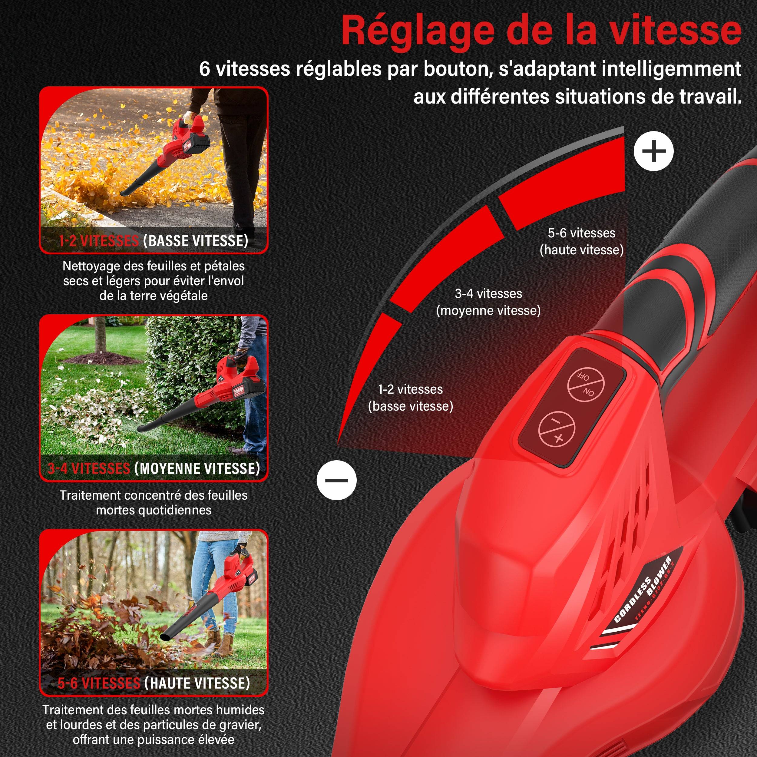 Teeno - Souffleur à feuilles sans fil, 21V, 2 batteries 4,0 Ah, vitesse de rotation 15 000 tr/min, chargeur rapide inclu - Image 2
