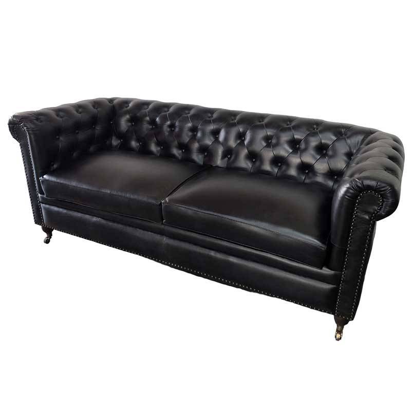 La Grande Prairie - Canapé chesterfield cuir noir 3 places 190x77x80cm - Image 4