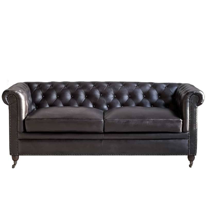 La Grande Prairie - Canapé chesterfield cuir noir 3 places 190x77x80cm - Image 2