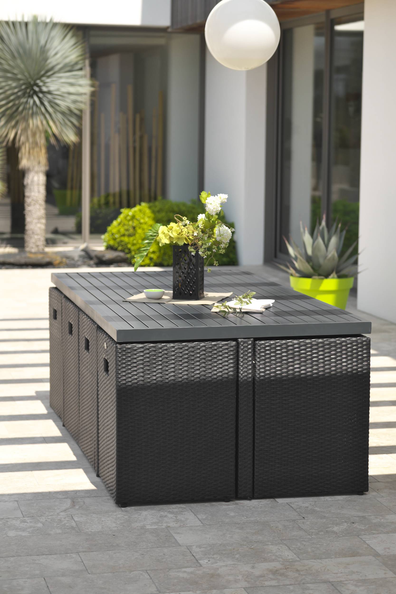 Dcb Garden - Ensemble repas encastrable 8 places résine tresséee - Noir - PVC-8-ALU - Image 10