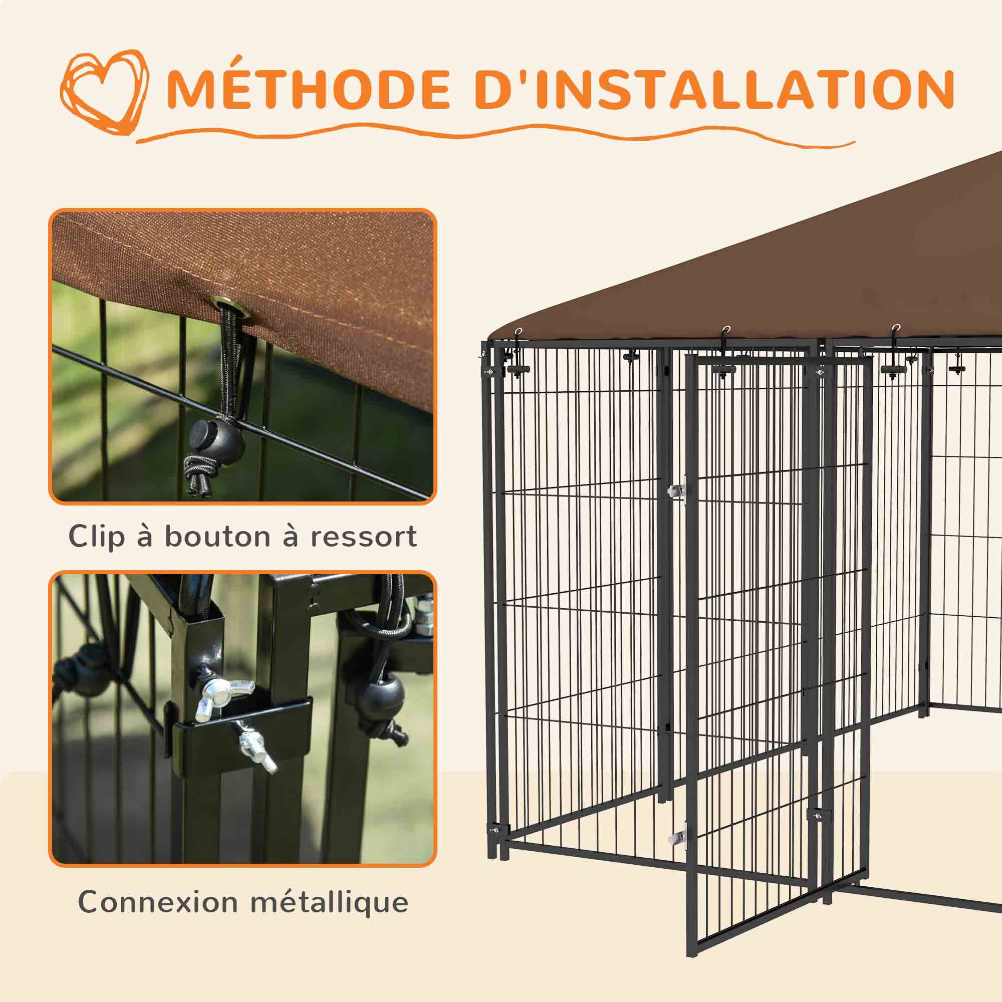 Chenil pour chien acier tissu extérieur abri avec toit étanche 211x211x151cm café - ComfortXL Outdoor Living - Image 9