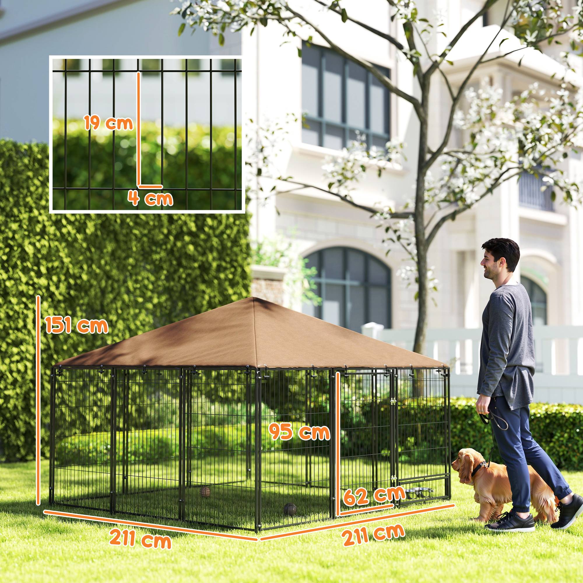 Chenil pour chien acier tissu extérieur abri avec toit étanche 211x211x151cm café - ComfortXL Outdoor Living - Image 5