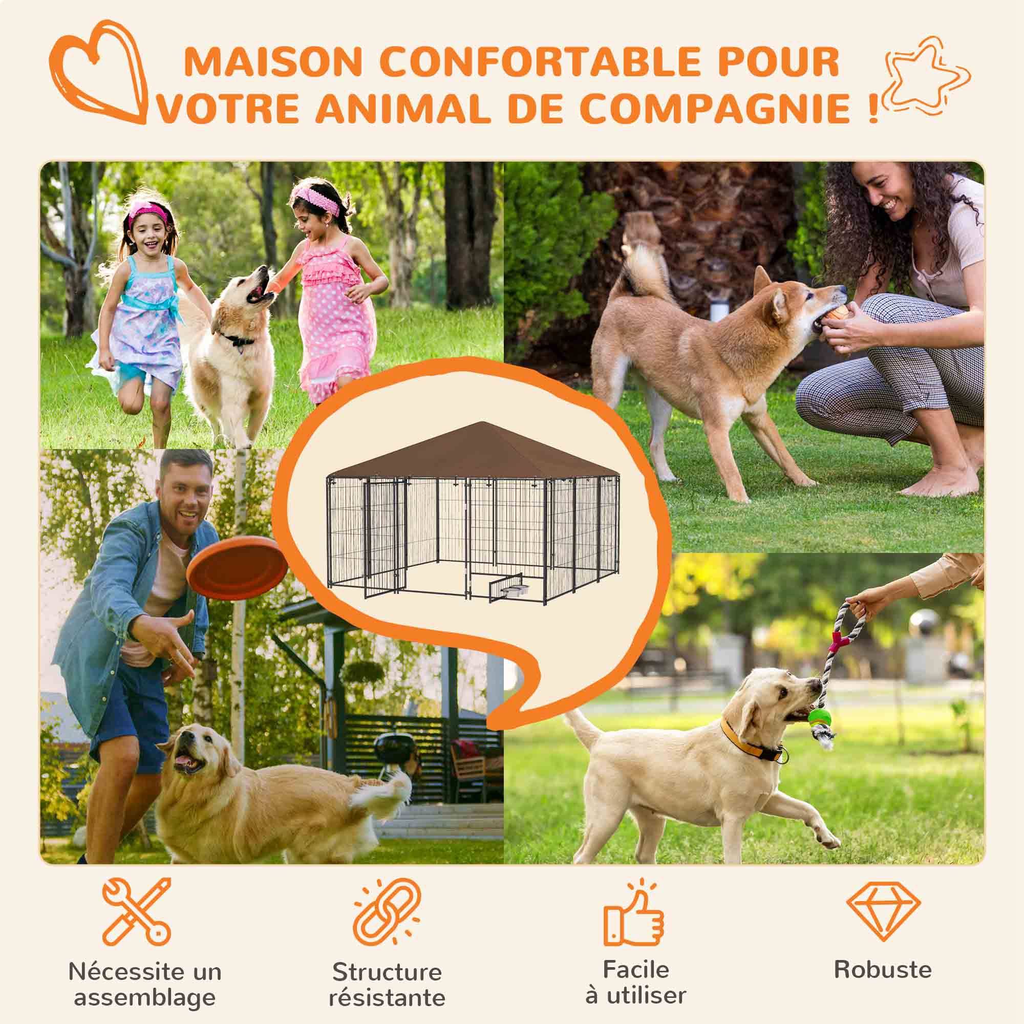 Chenil pour chien acier tissu extérieur abri avec toit étanche 211x211x151cm café - ComfortXL Outdoor Living - Image 6
