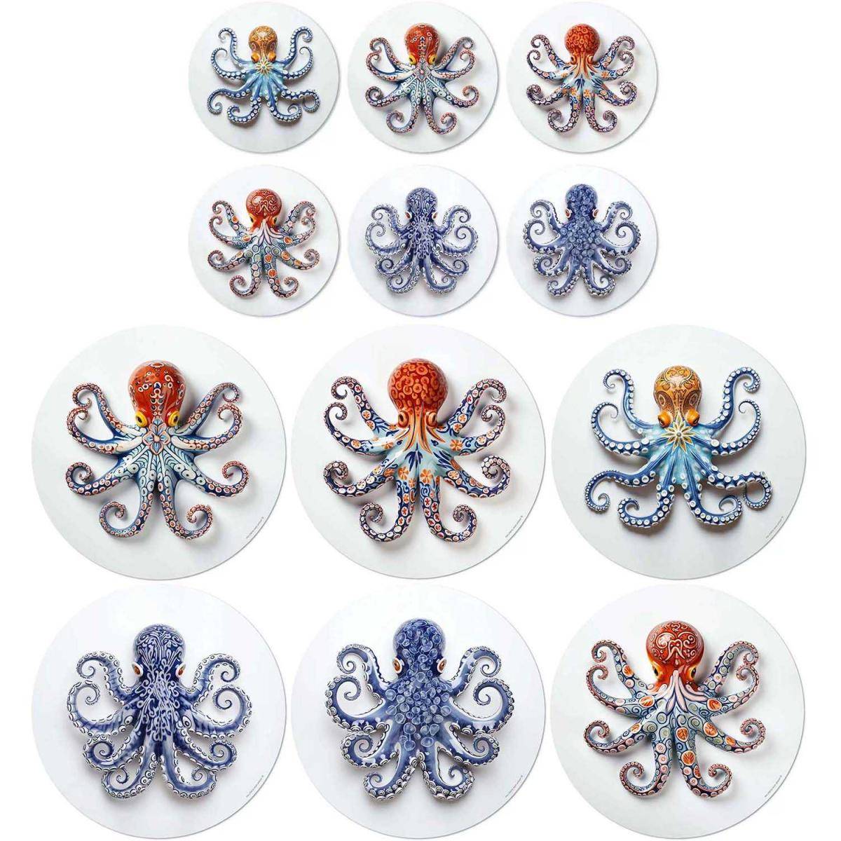 Ensemble sets de table en vinyle 38 cm et dessous de verre Octopus Lot de 6 sets de table et de 6 dessous de verre motifs assortis - Image 1