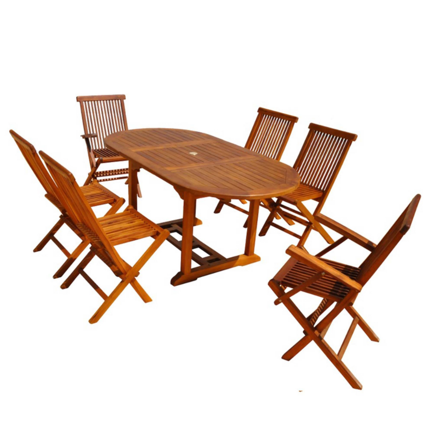 Salon de jardin Teck huilé 6 pers - Table ovale 4 chaises 2 fauteuils LUBOK