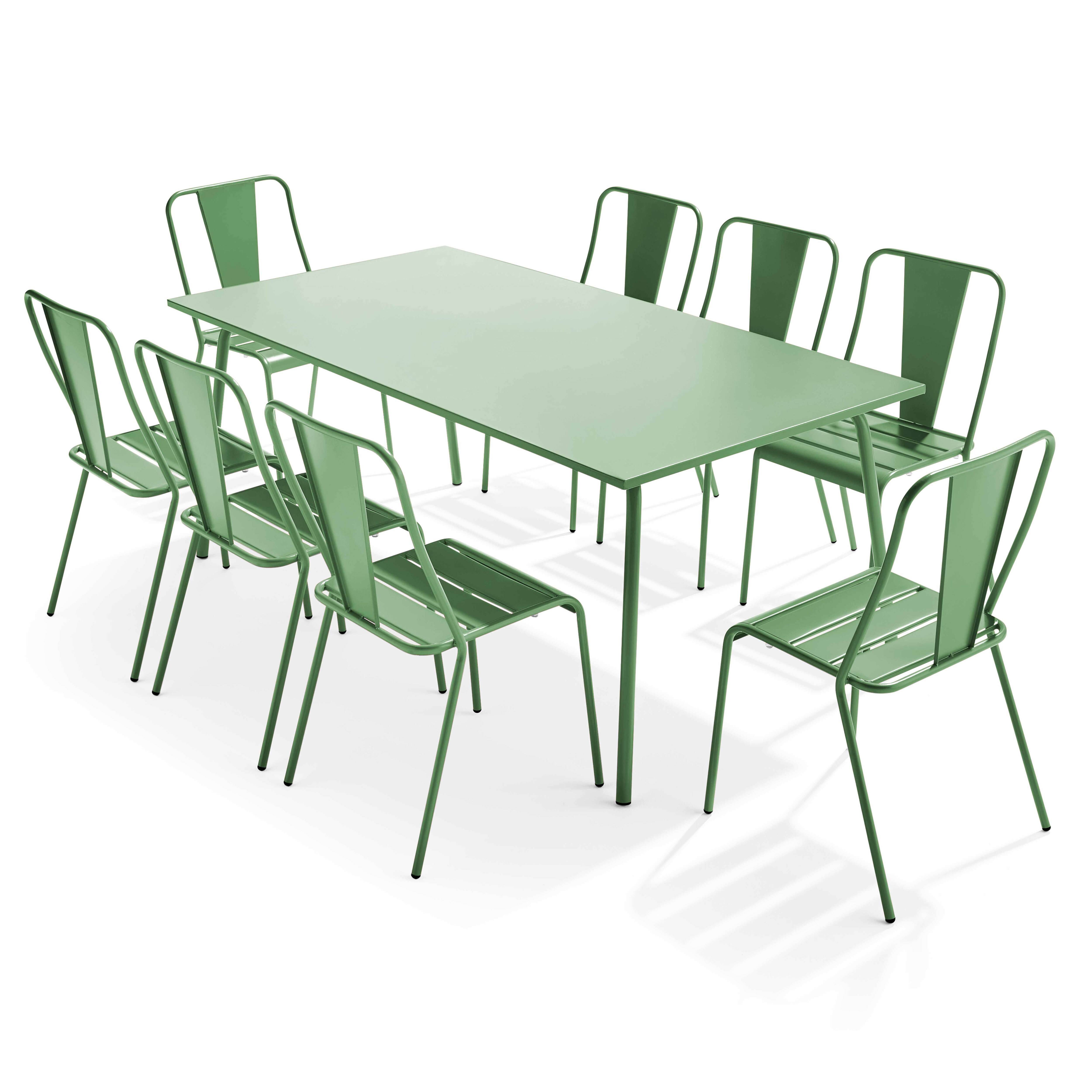 Oviala - Ensemble table de jardin et 8 chaises bistrot en acier vert cactus Palavas - Oviala - Image 1