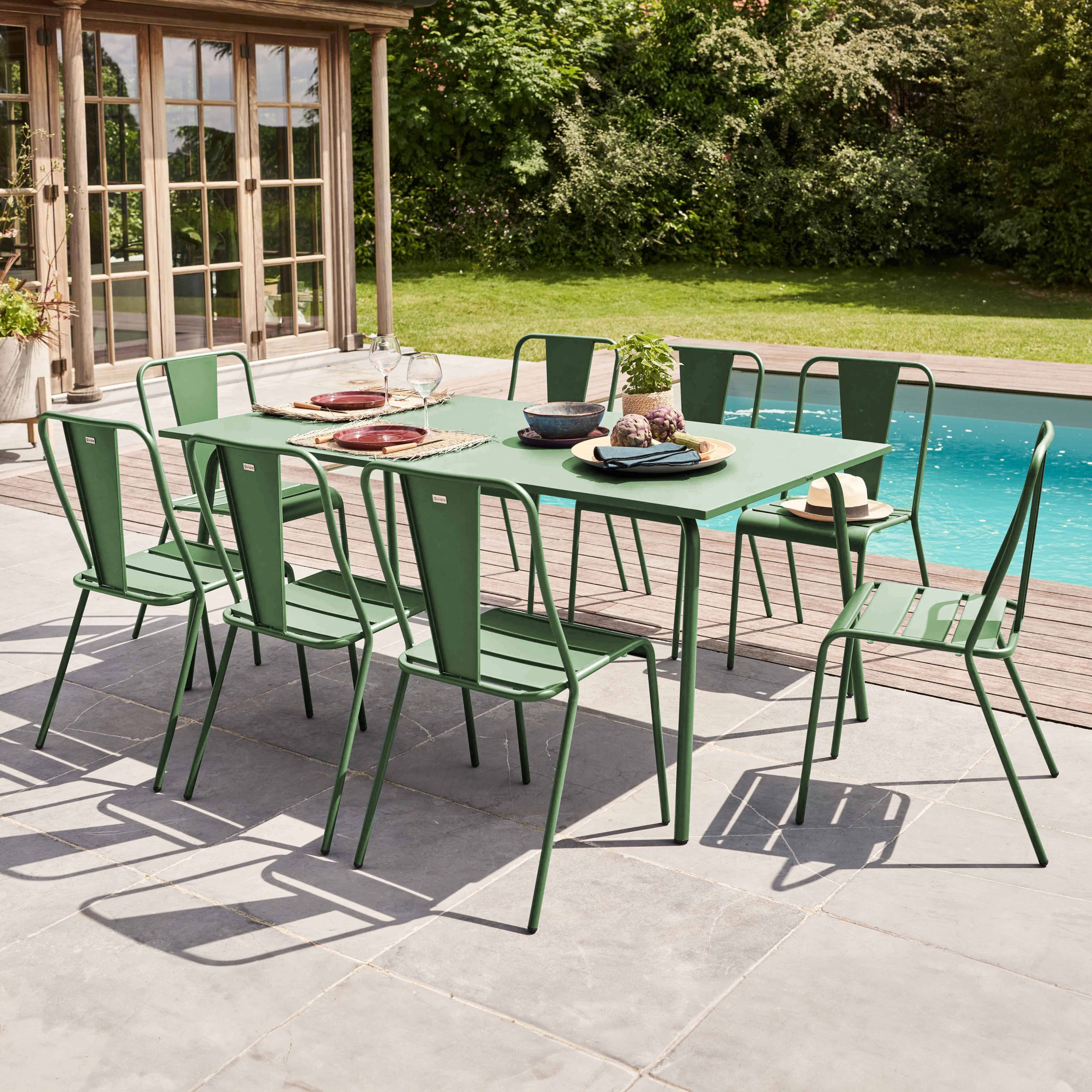 Oviala - Ensemble table de jardin et 8 chaises bistrot en acier vert cactus Palavas - Oviala - Image 2