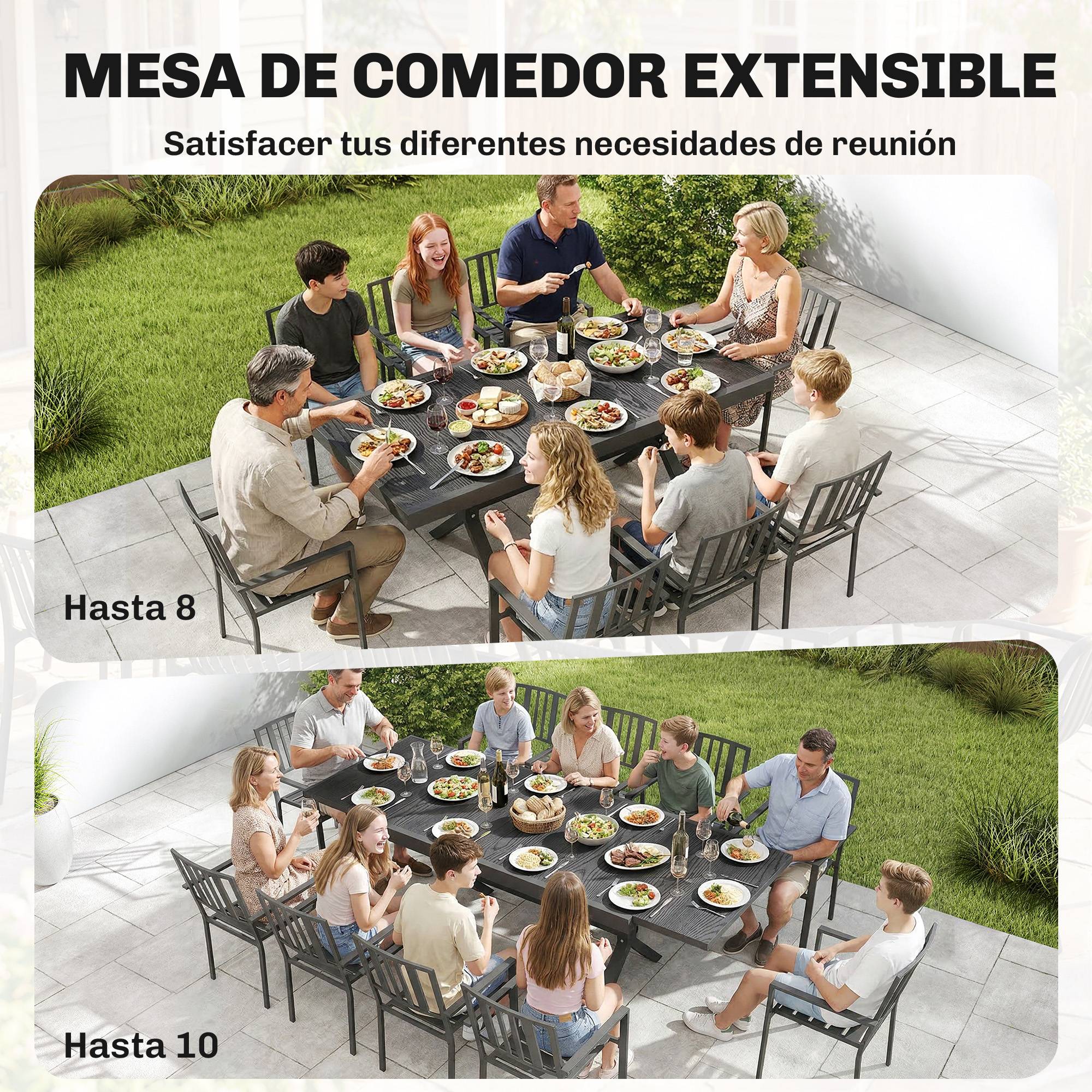 Table de jardin extensible 154/214 cm pour 8 à 10 personnes, en aluminium et acier avec plateau aspect bois gris - Image 6