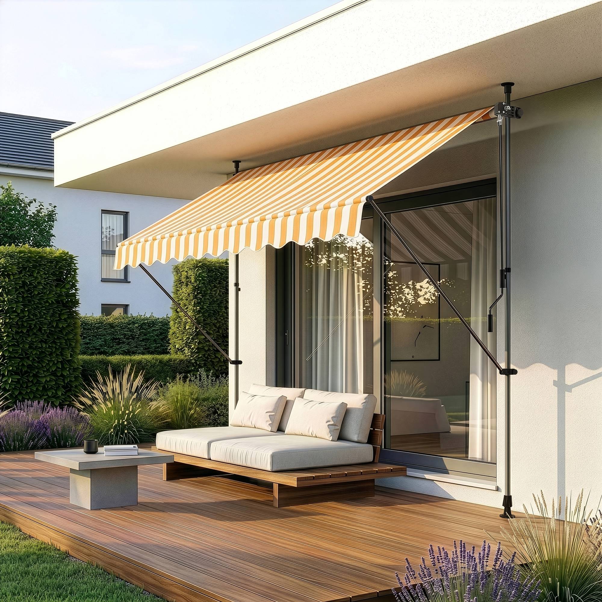 Pro.Tec - Store Banne Téléscopique Acier Polyester 300 x 120 x 220-309 cm Jaune Blanc [pro.tec] - Image 6