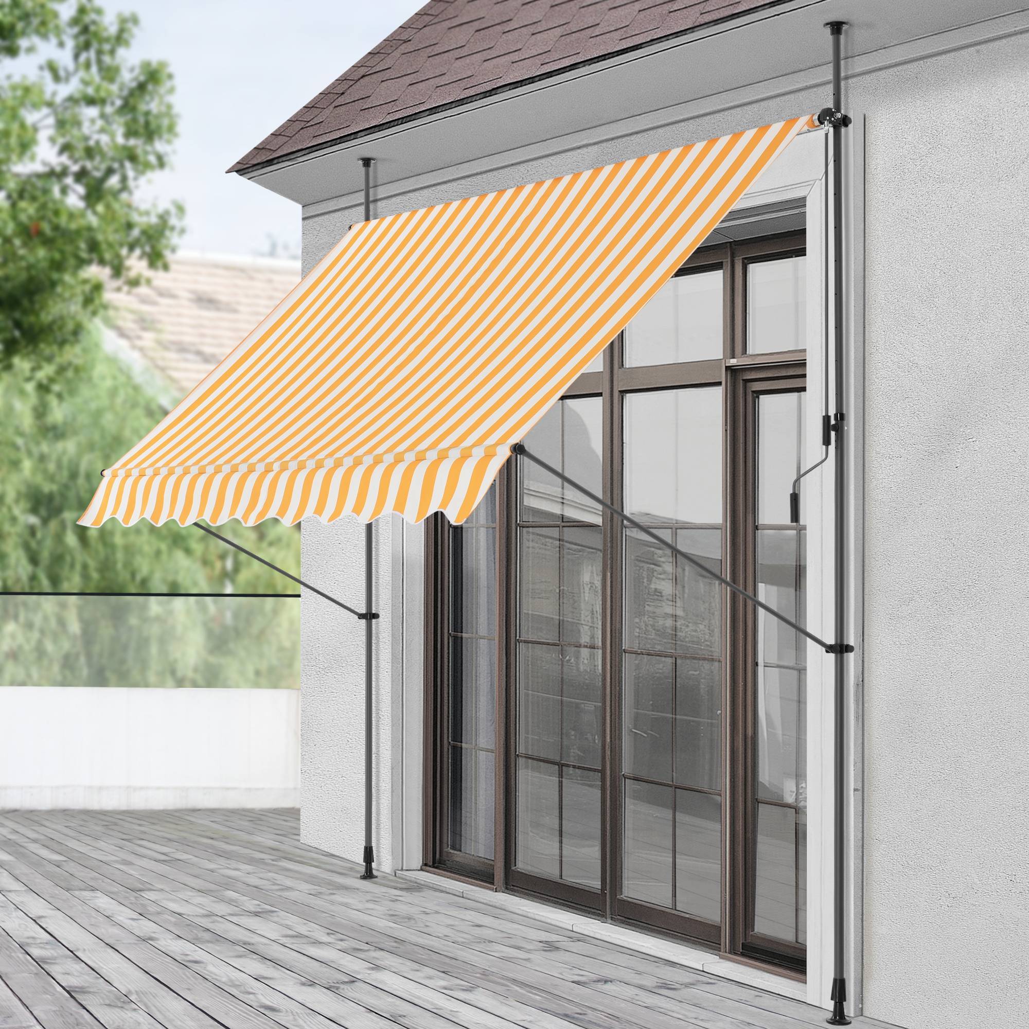Pro.Tec - Store Banne Téléscopique Acier Polyester 300 x 120 x 220-309 cm Jaune Blanc [pro.tec] - Image 2