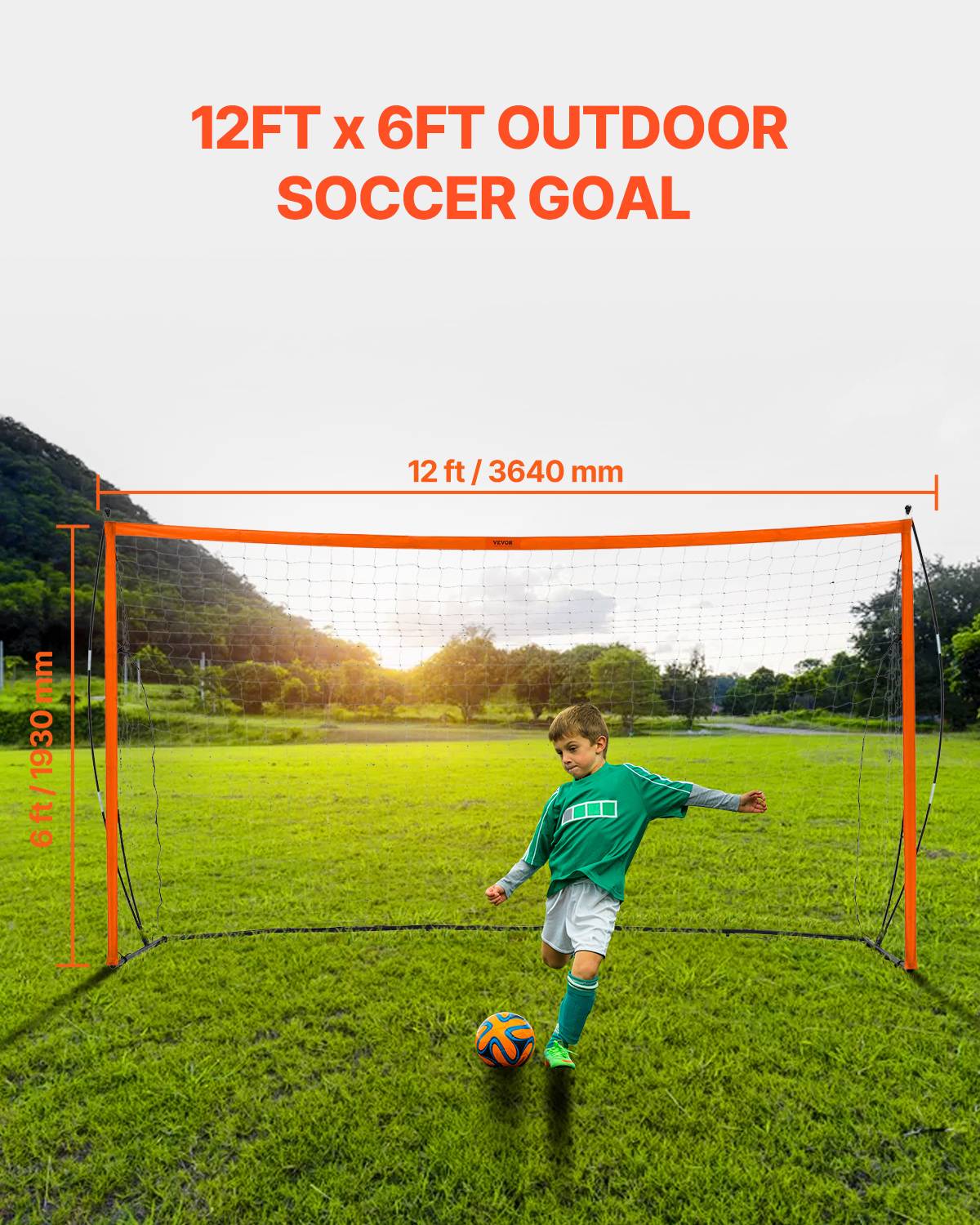 Vevor - VEVOR But de football portable 182,8 x 365,7 cm, cadre acier et fibre de verre, filet PE imperméable, sac de transport inclus, orange. - Image 2