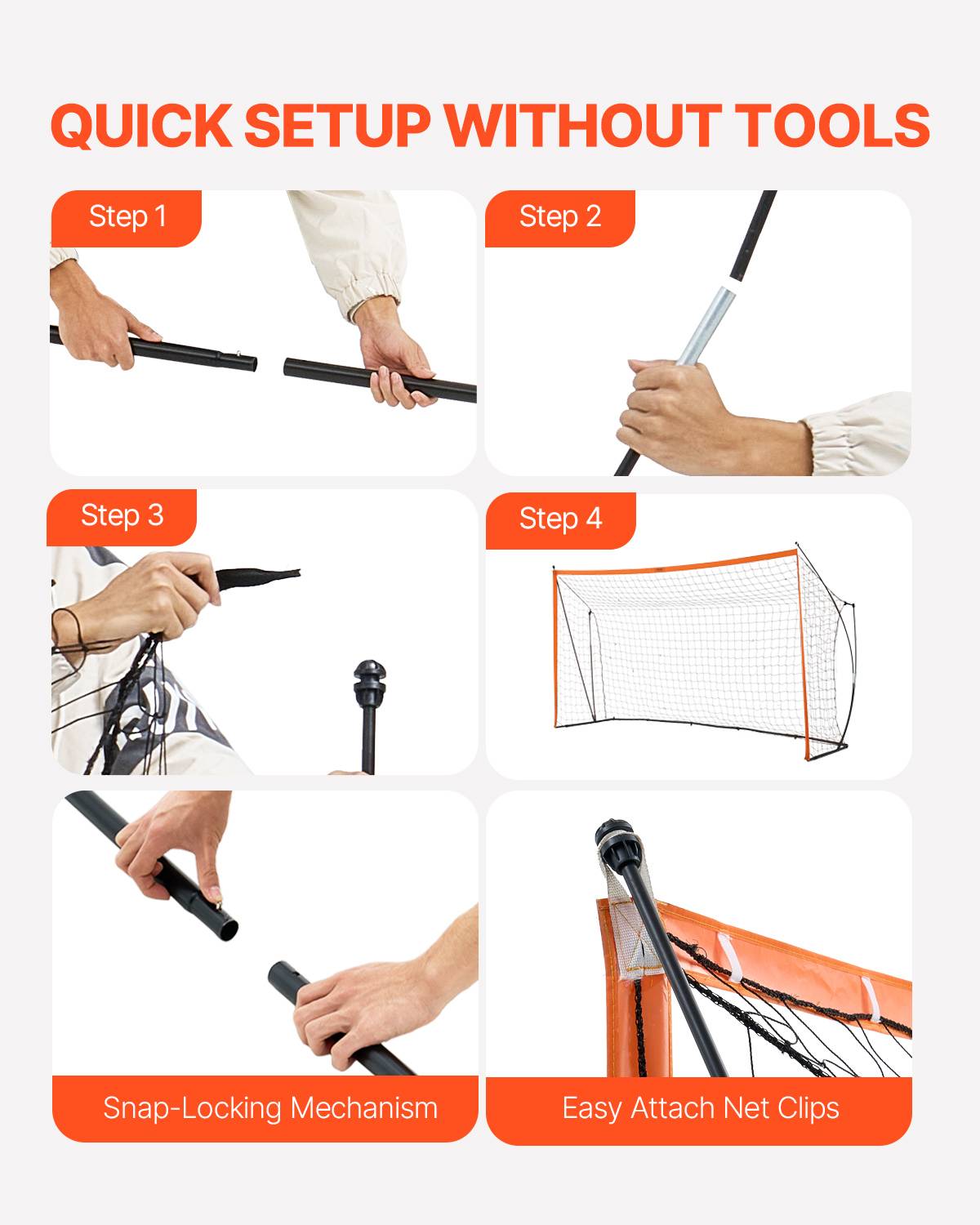 Vevor - VEVOR But de football portable 182,8 x 365,7 cm, cadre acier et fibre de verre, filet PE imperméable, sac de transport inclus, orange. - Image 7