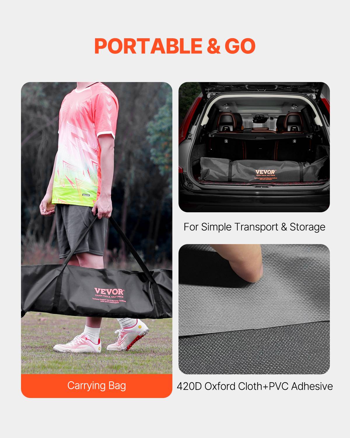 Vevor - VEVOR But de football portable 182,8 x 365,7 cm, cadre acier et fibre de verre, filet PE imperméable, sac de transport inclus, orange. - Image 5