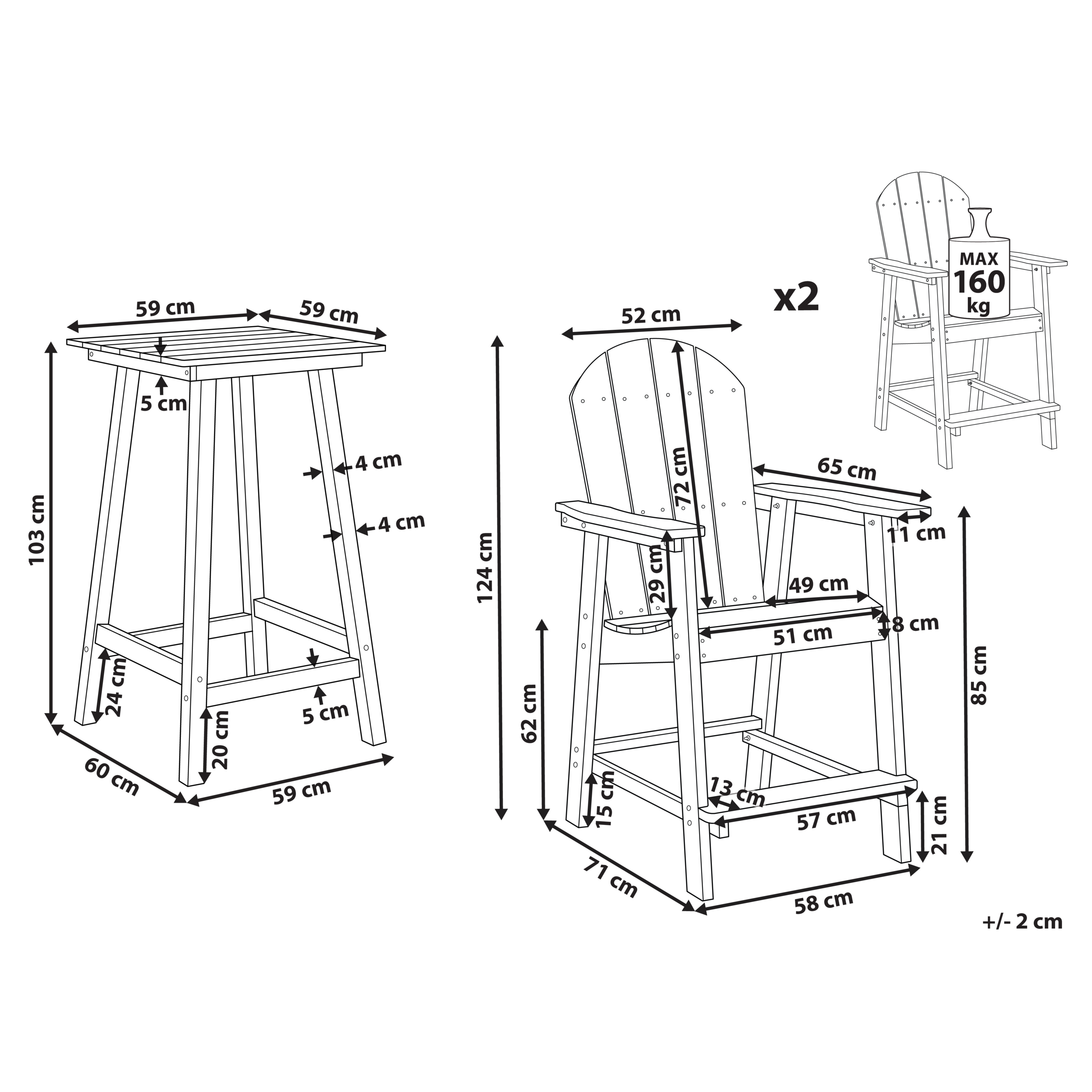 Beliani - Set de bistrot, 2 Personnes Matière synthétique Bleu ADIRONDACK - 58x71x133- Beliani - Image 3