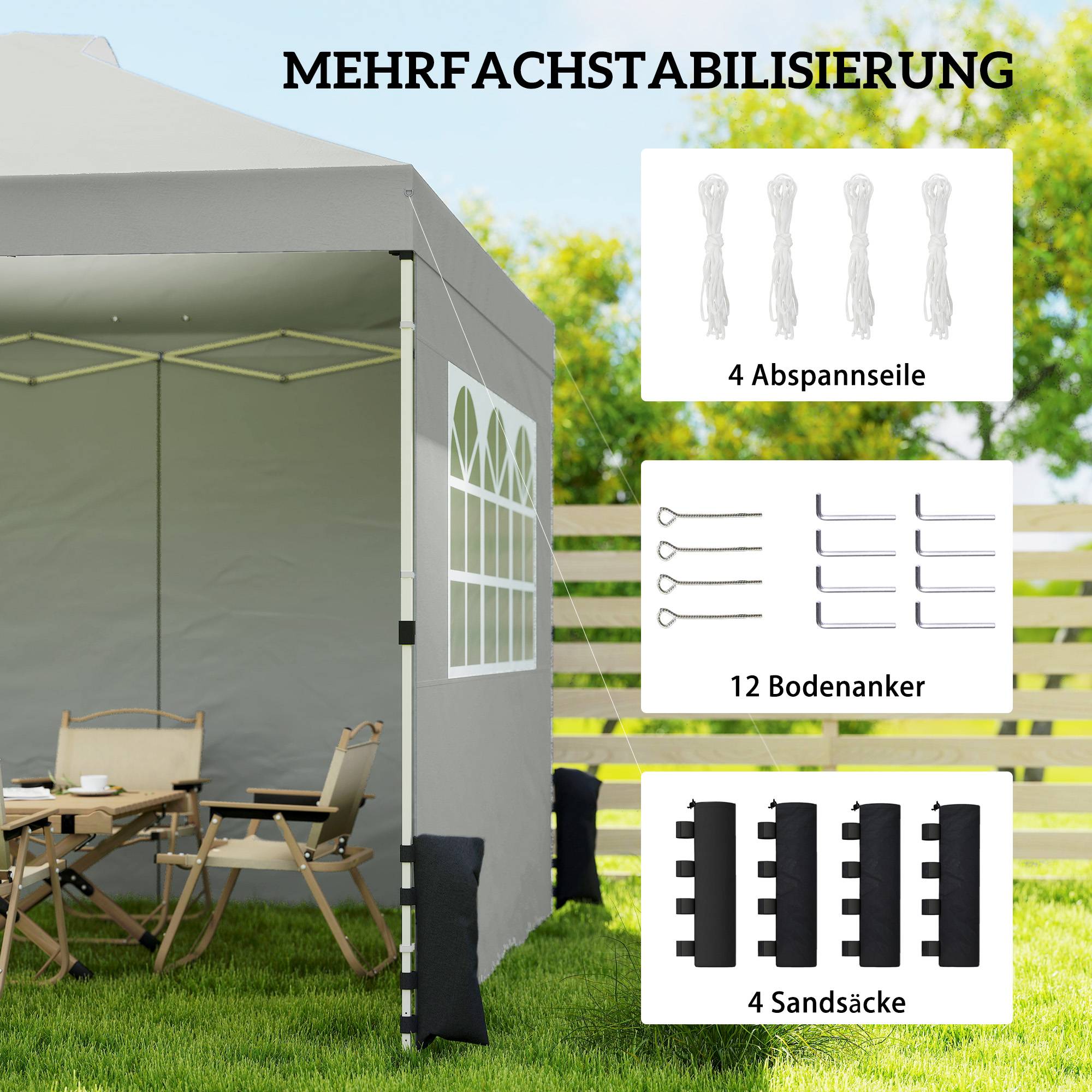 Tonnelle Pliante Pop-up Acier Oxford 3 Parois Jardin Marché Imperméable Anti-UV 3x3m Gris Clair - ComfortXL Outdoor Living - Image 8