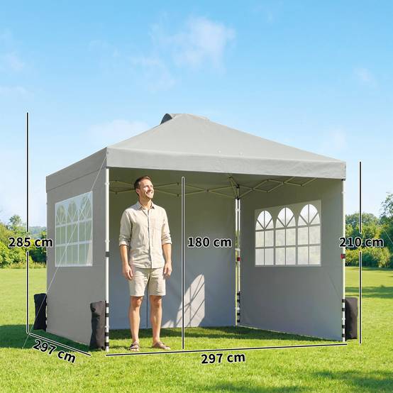 Tonnelle Pliante Pop-up Acier Oxford 3 Parois Jardin Marché Imperméable Anti-UV 3x3m Gris Clair - ComfortXL Outdoor Living - Image 5