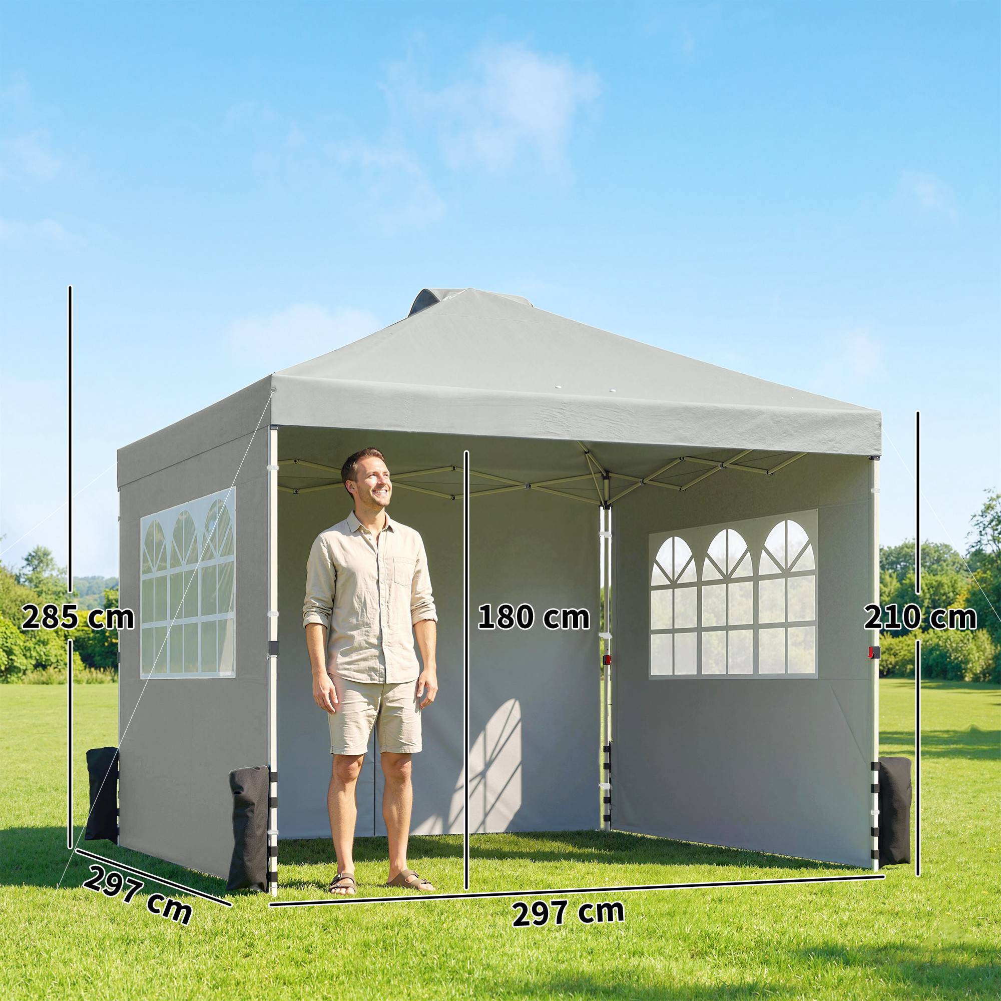 Tonnelle Pliante Pop-up Acier Oxford 3 Parois Jardin Marché Imperméable Anti-UV 3x3m Gris Clair - ComfortXL Outdoor Living - Image 5