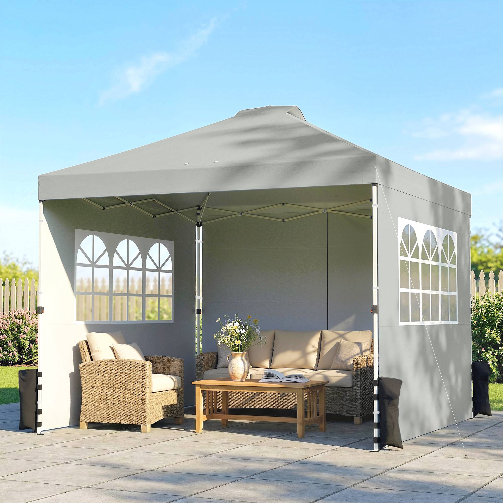Tonnelle Pliante Pop-up Acier Oxford 3 Parois Jardin Marché Imperméable Anti-UV 3x3m Gris Clair - ComfortXL Outdoor Living - Image 4