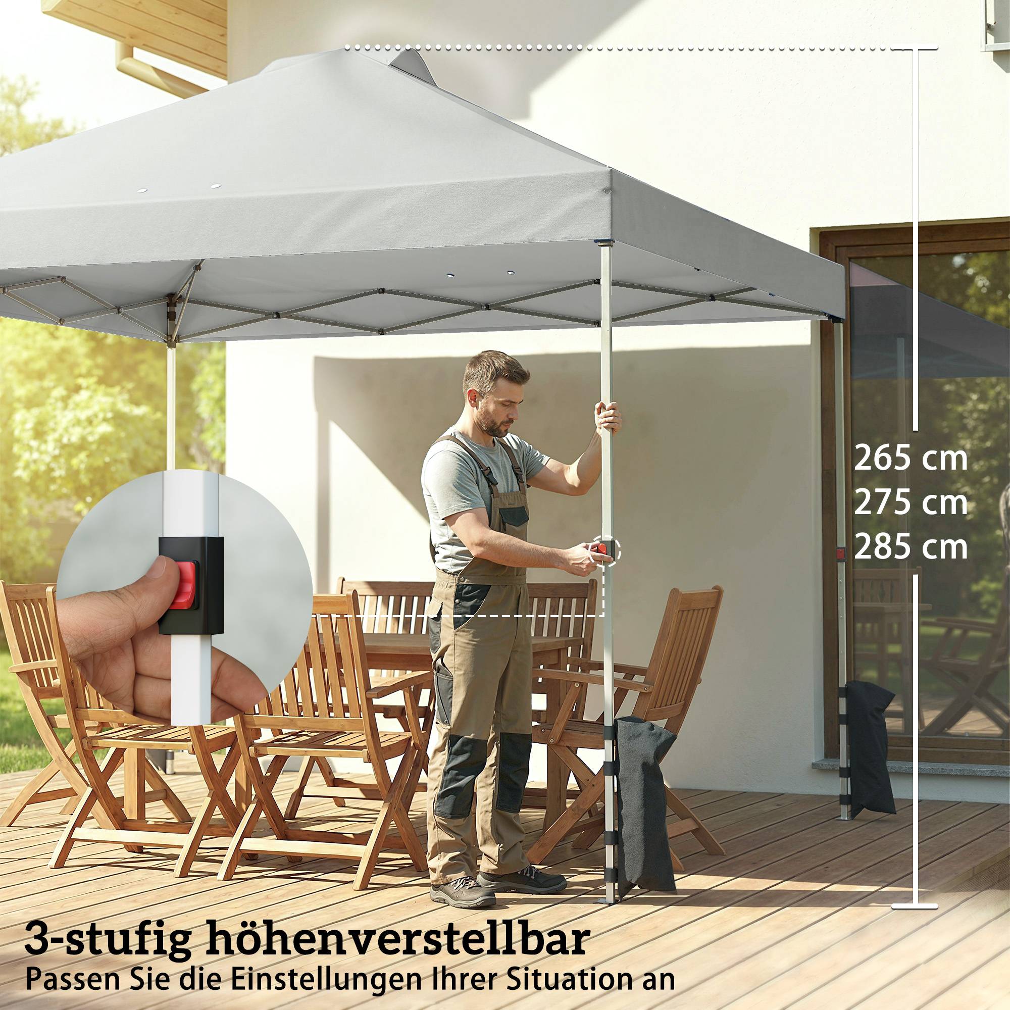Tonnelle Pliante Pop-up Acier Oxford 3 Parois Jardin Marché Imperméable Anti-UV 3x3m Gris Clair - ComfortXL Outdoor Living - Image 9