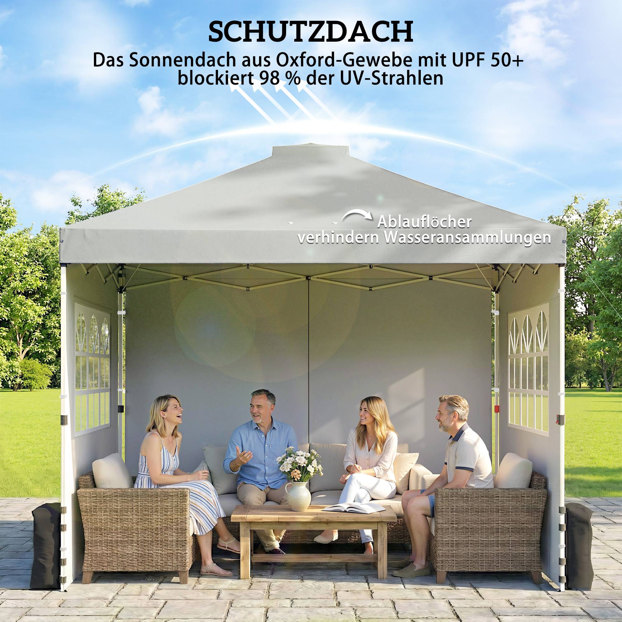 Tonnelle Pliante Pop-up Acier Oxford 3 Parois Jardin Marché Imperméable Anti-UV 3x3m Gris Clair - ComfortXL Outdoor Living - Image 7