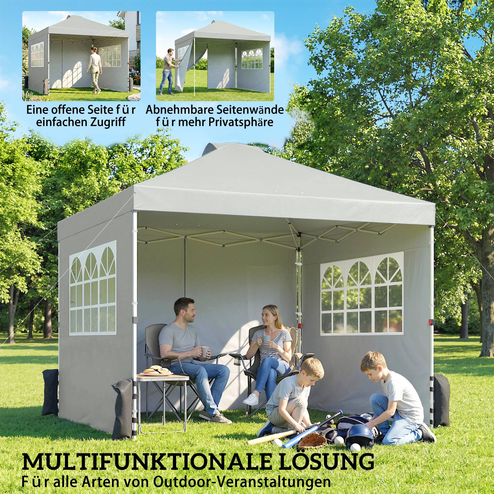 Tonnelle Pliante Pop-up Acier Oxford 3 Parois Jardin Marché Imperméable Anti-UV 3x3m Gris Clair - ComfortXL Outdoor Living - Image 6