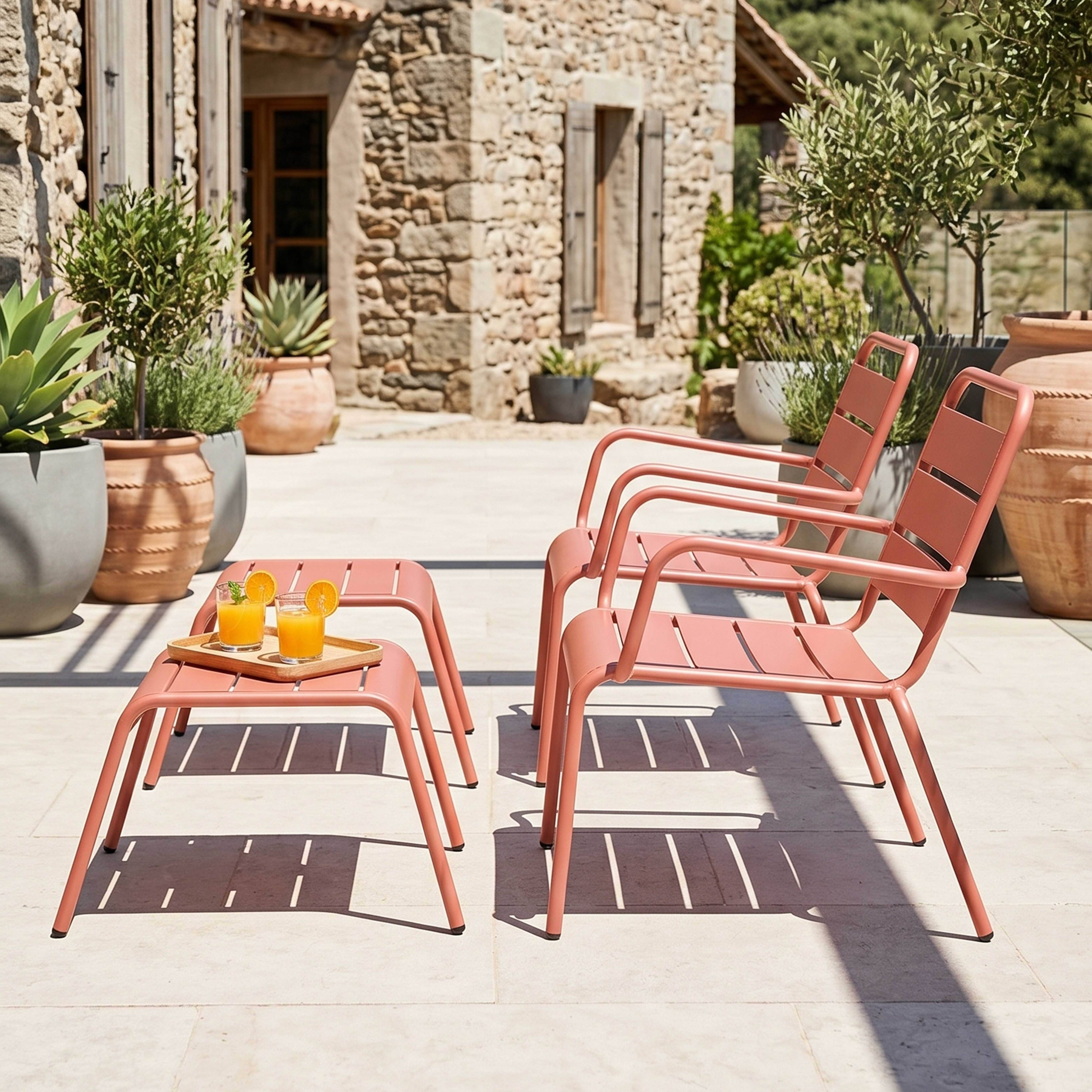Oviala - Lot de 2 fauteuils relax avec repose-pieds en métal argile Palavas - Oviala - Image 4