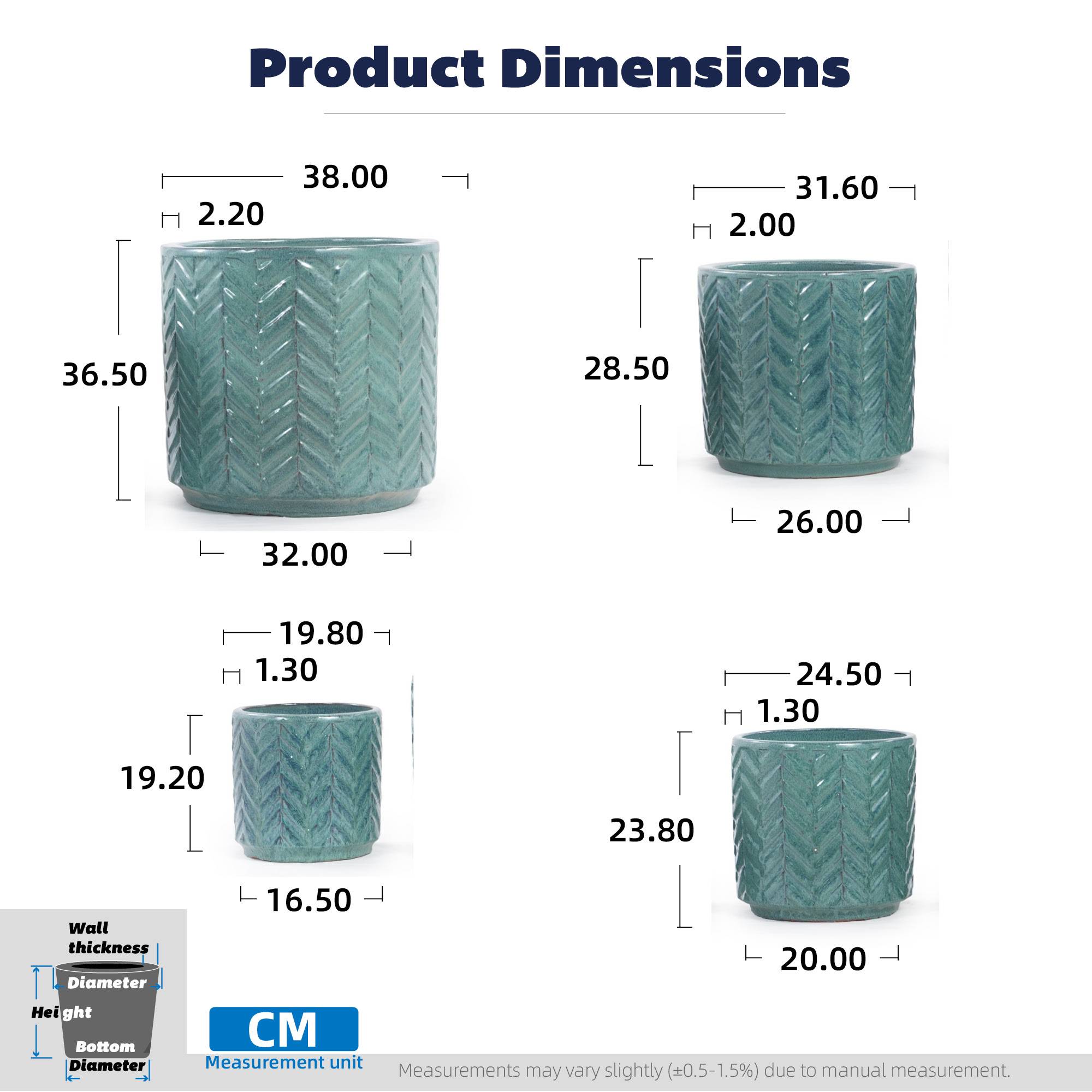 ComfortXL - Lot de 4 pots de fleurs céramique aqua Ø38 à 20 cm intérieur extérieur drainage - ComfortXL Outdoor Living - Image 3