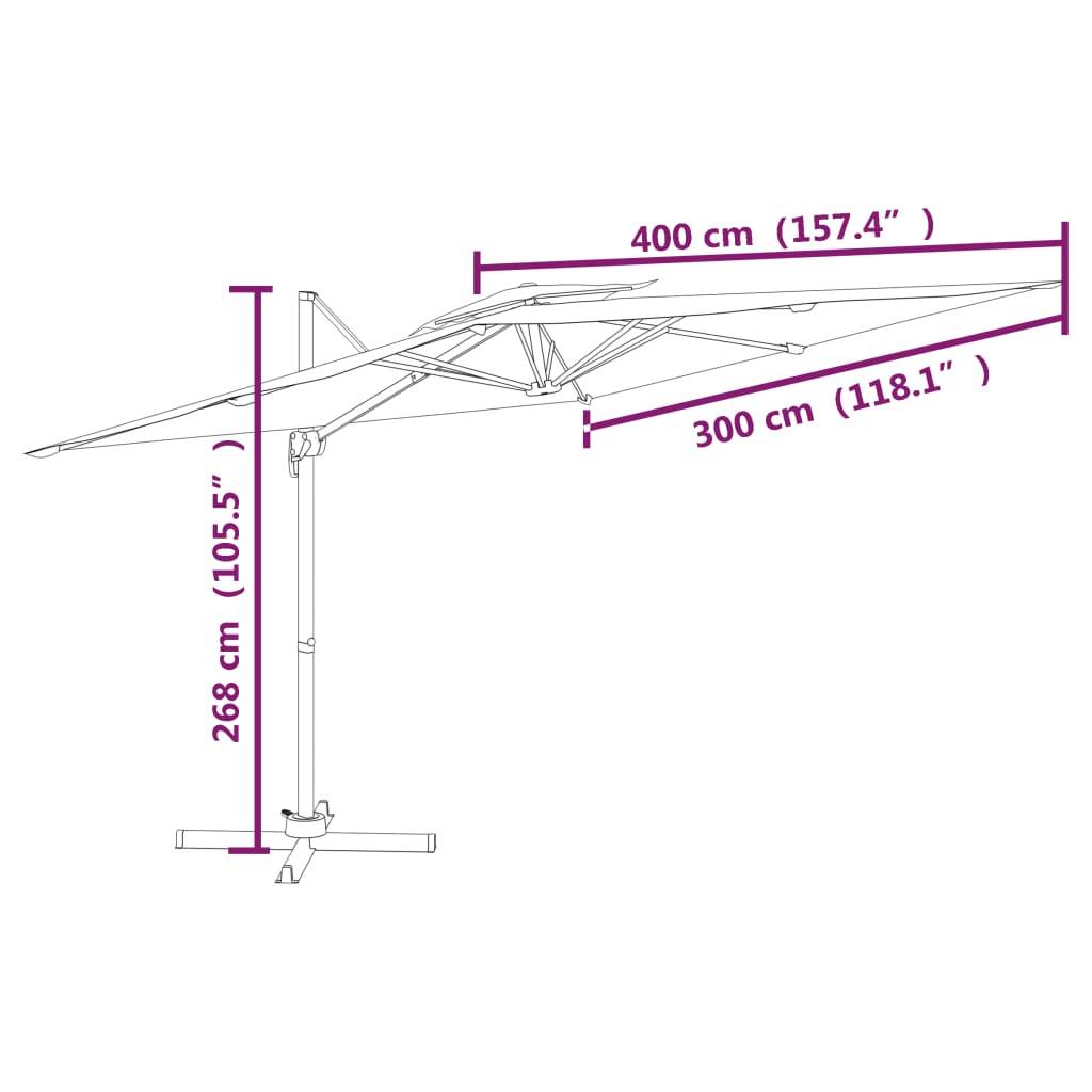 Helloshop26 - Parasol meuble de jardin cantilever à double toit 400 x 300 cm anthracite - Image 8