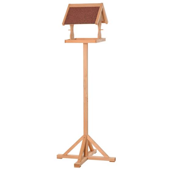 Mangeoire oiseaux sur pied bois massif abri jardin toit asphalte 55x55x144cm naturel - ComfortXL Outdoor Living - Image 2