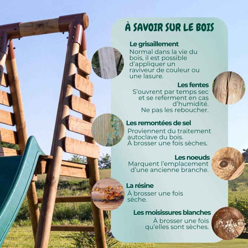 Soulet - Portique en bois rond 3 agrès avec balançoire bébé, tipi et toboggan CAMELIA - Image 10