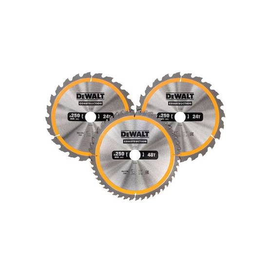 Coffret plastique de 3 lames Ø250mm DEWALT DT1963-QZ Carbure Construction pour scie circulaire stationnaires : DT1952x2, DT1959 Dewalt - Image 1