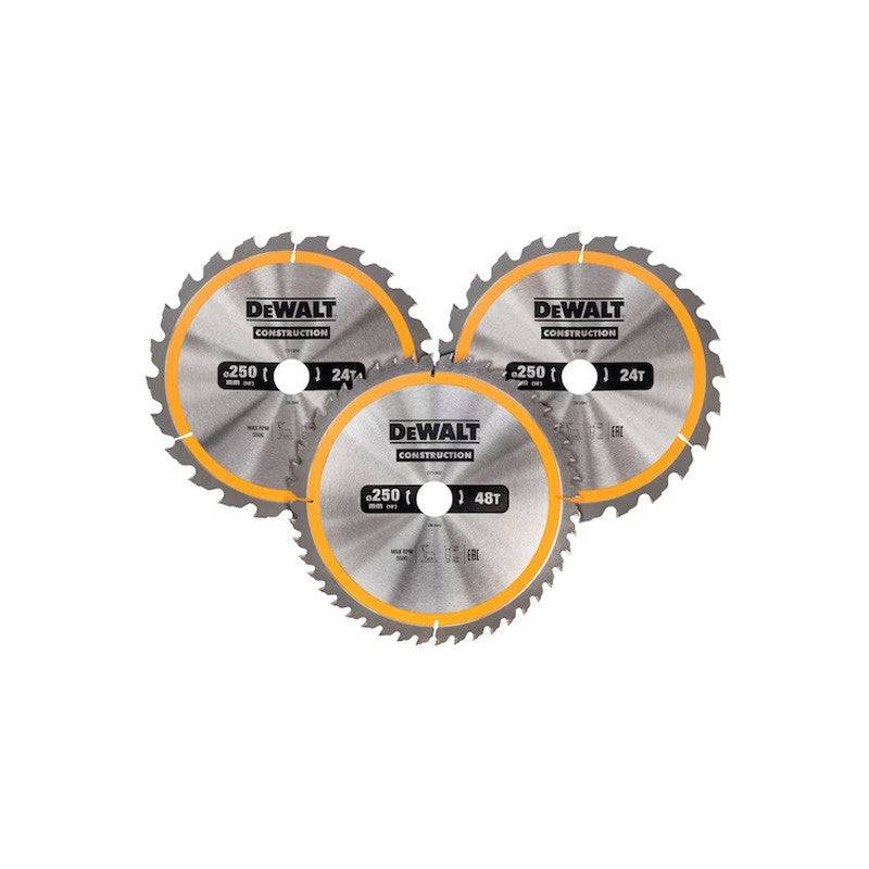 Coffret plastique de 3 lames Ø250mm  DEWALT DT1963-QZ Carbure Construction pour scie circulaire stationnaires : DT1952x2, DT1959 Dewalt - Image 1
