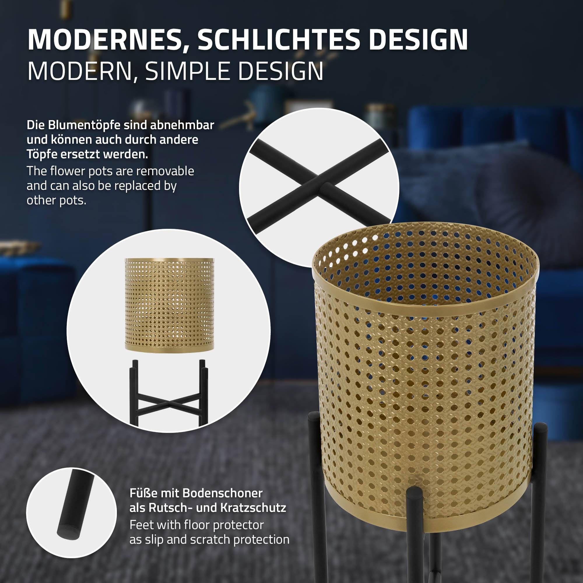 Ml-Design - 3x Support de plantes noir/or acier pot de fleurs avec cache-pot décoratif salon - Image 3