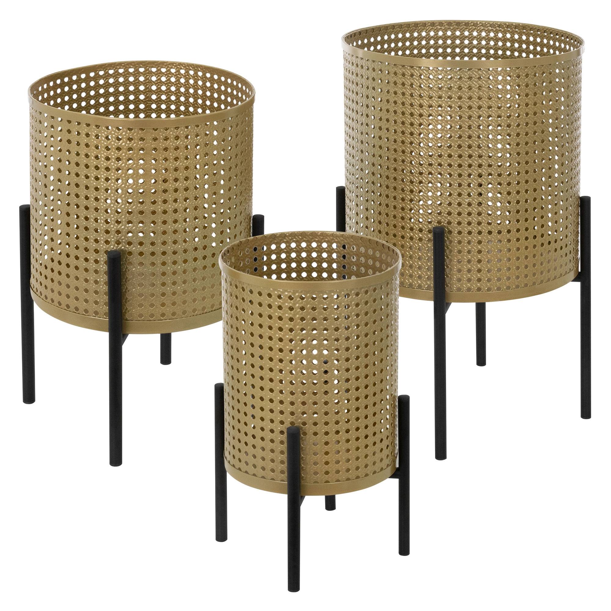 Ml-Design - 3x Support de plantes noir/or acier pot de fleurs avec cache-pot décoratif salon - Image 1