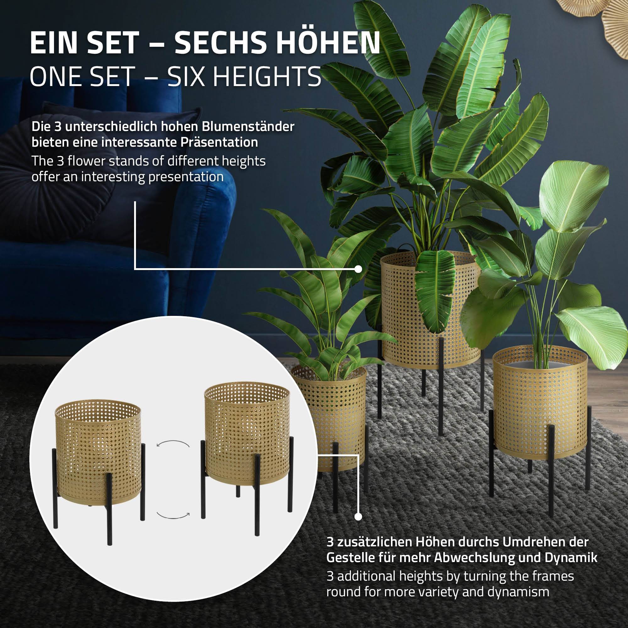 Ml-Design - 3x Support de plantes noir/or acier pot de fleurs avec cache-pot décoratif salon - Image 5