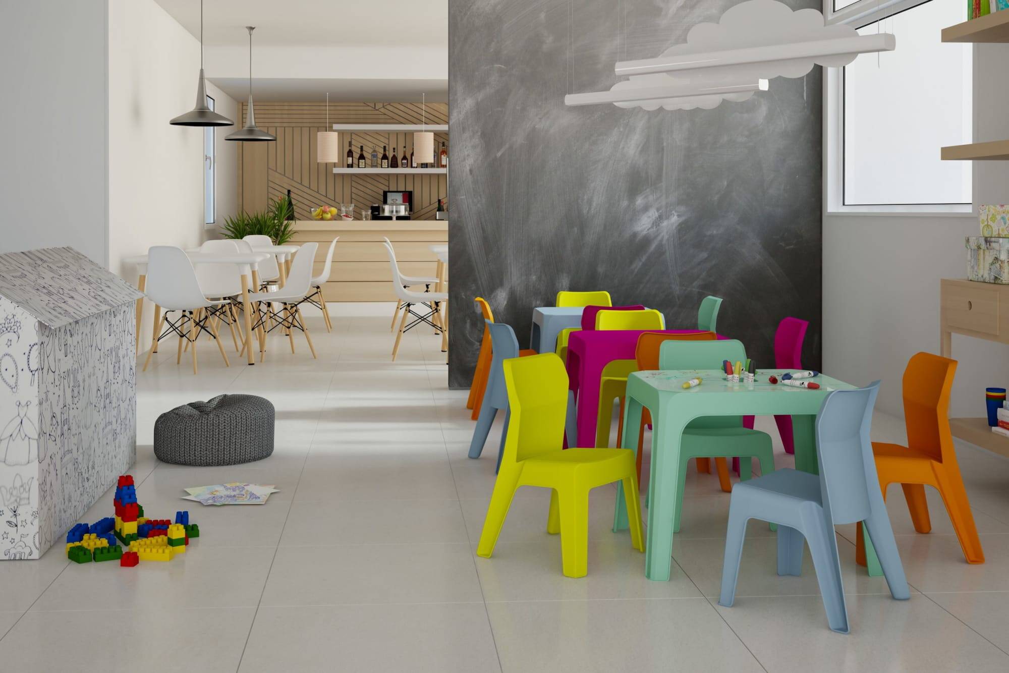Set 4+1 chaises-table pour enfants intérieur, extérieur bleu ciel/fuchsia/orange/vert citron/menthe JAN garbar - Image 8