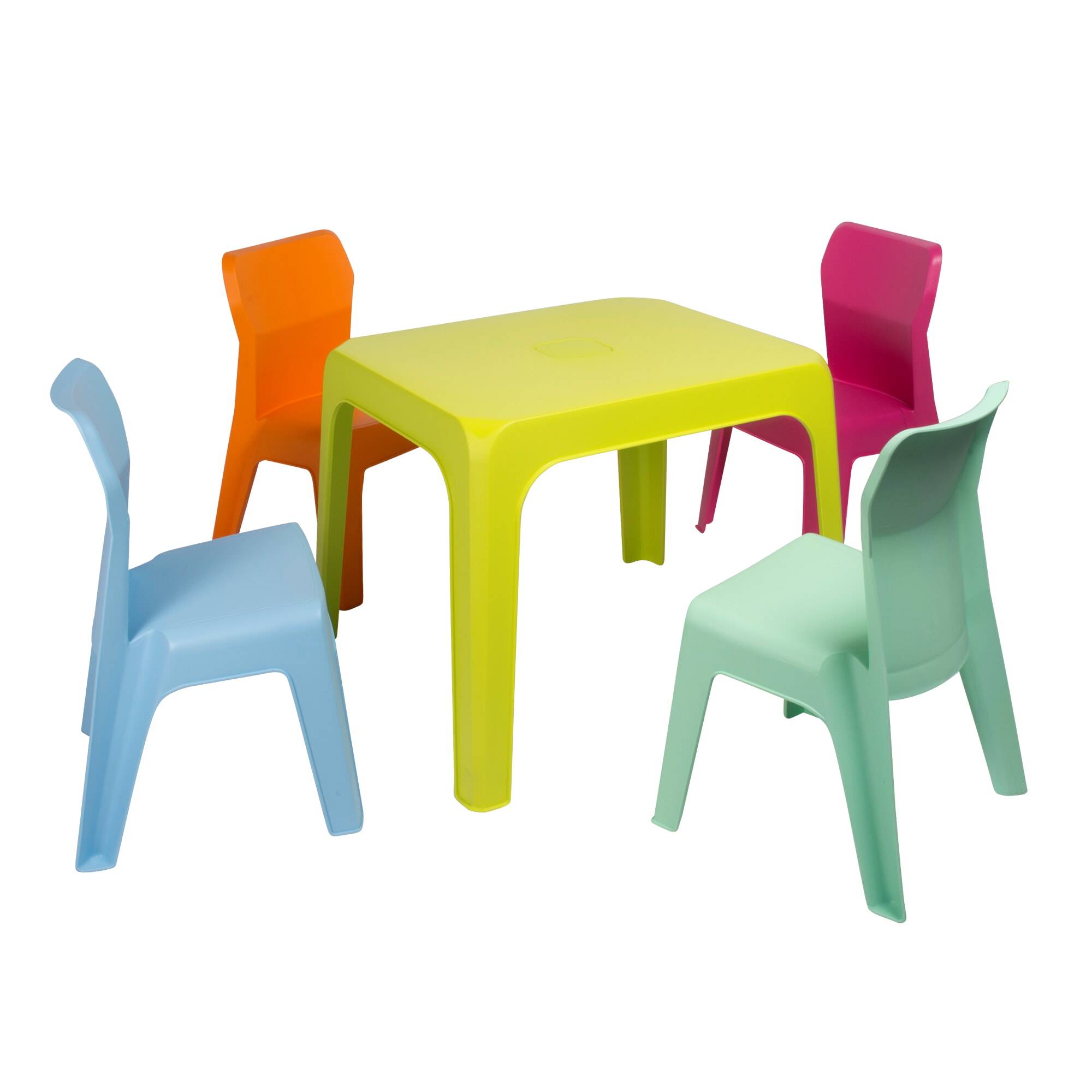 Set 4+1 chaises-table pour enfants intérieur, extérieur bleu ciel/fuchsia/orange/vert citron/menthe JAN garbar - Image 1