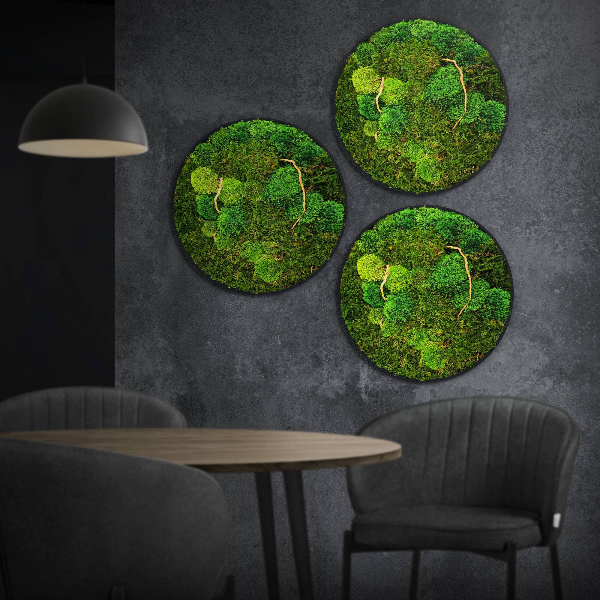 Ecd-Germany - Tableau végétal mural, mélange de mousses stabilisées et de branches, rond Ø40cm, vert, décoration d'intérieur effet 3D, sans entretien, pièce unique