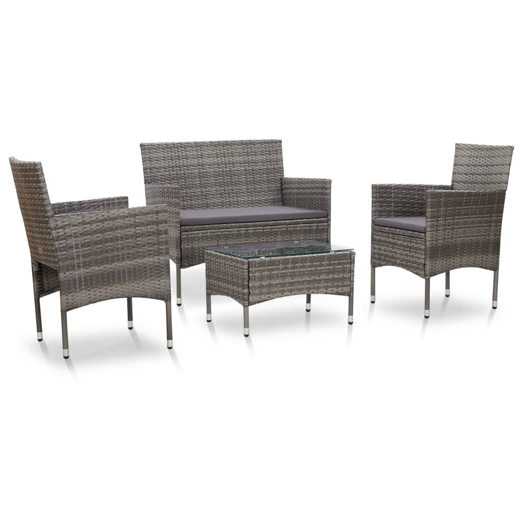 Vidaxl - Salon de jardin 4 pcs avec coussins résine tressée gris vidaXL 45812 - Image 1