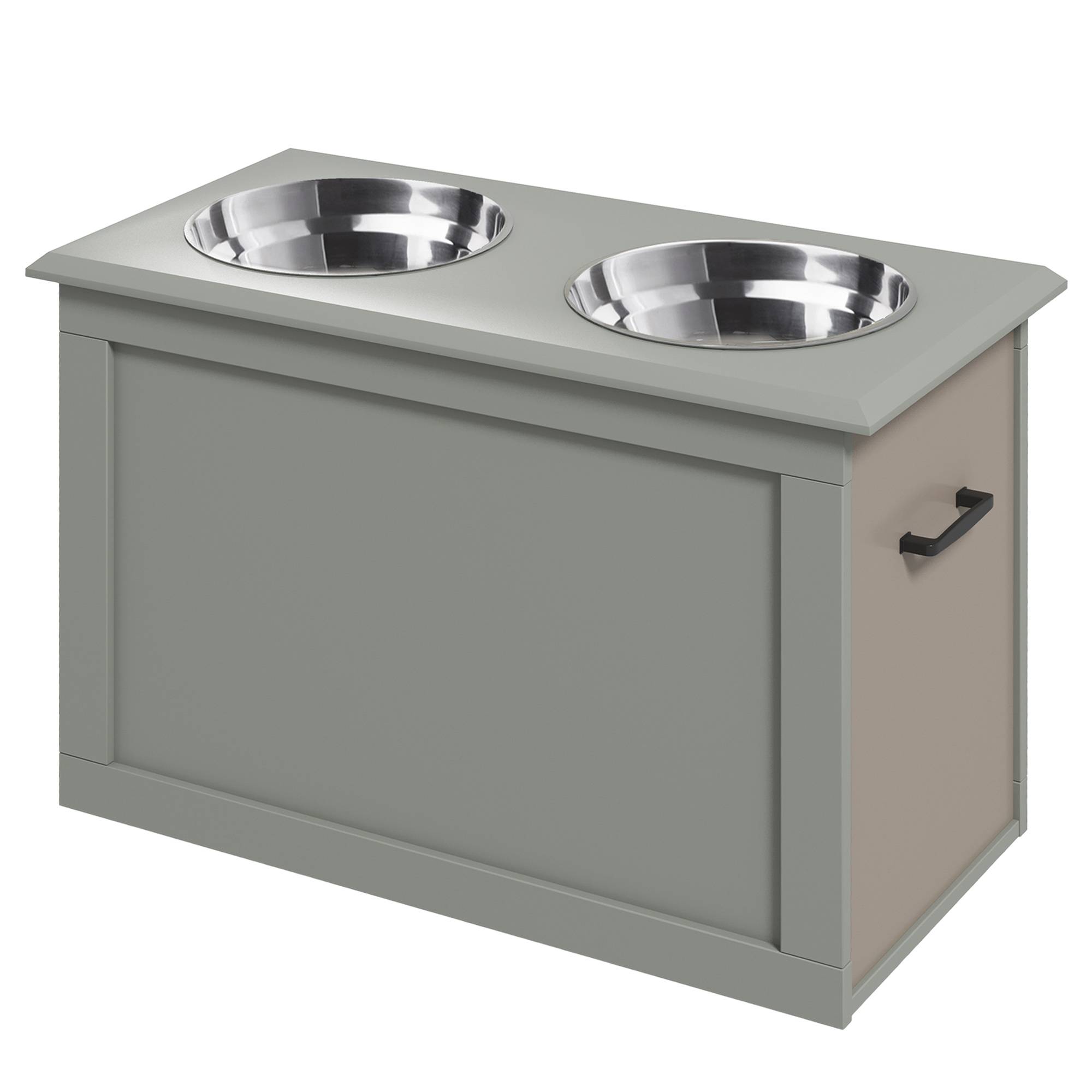 Gamelle surélevée pour grands chiens avec 2 gamelles de 2000 ml et rangement dissimulé, 60 x 30 x 41 cm, grise - Image 2