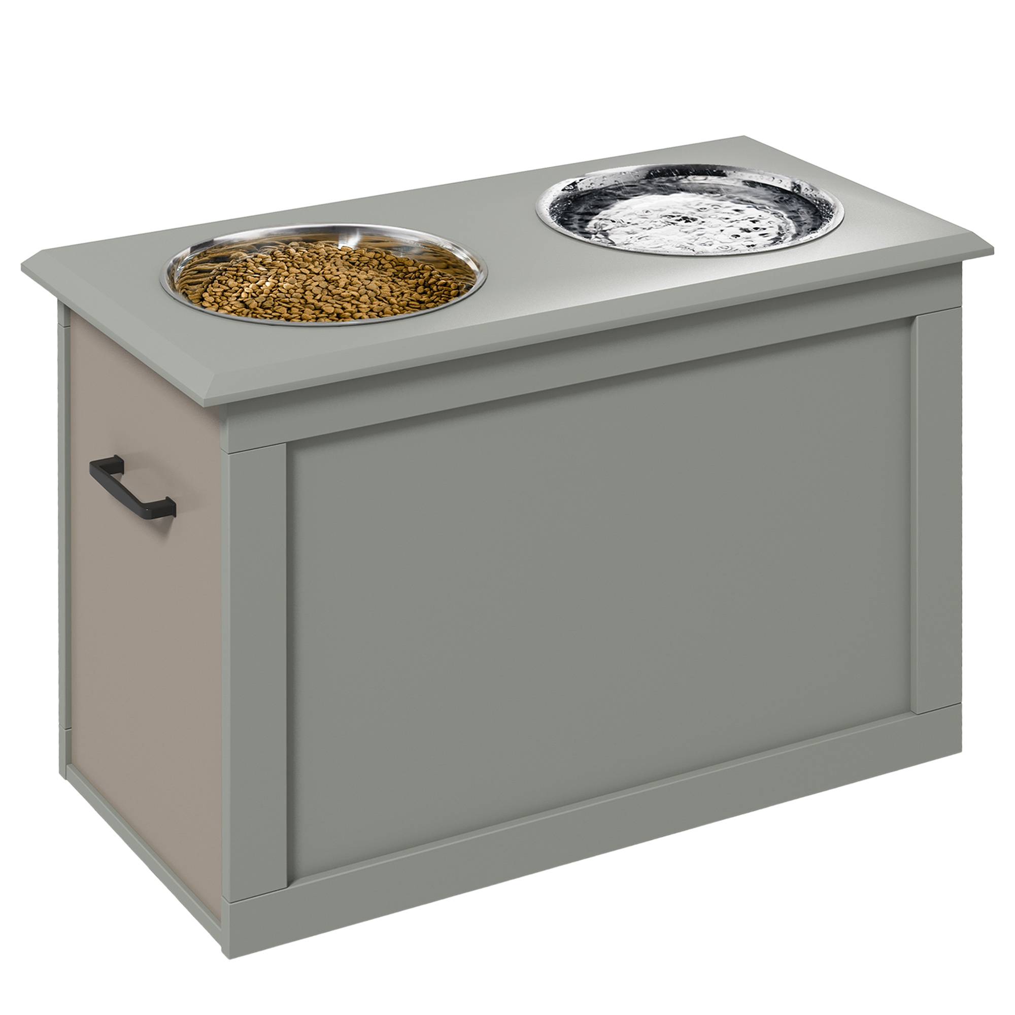 Gamelle surélevée pour grands chiens avec 2 gamelles de 2000 ml et rangement dissimulé, 60 x 30 x 41 cm, grise - Image 1