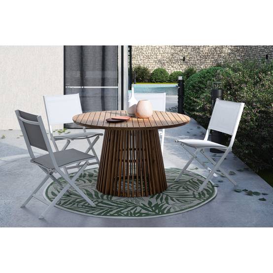 Autre - Table de jardin ronde en acacia D120 6 personnes - PIANA - Image 2