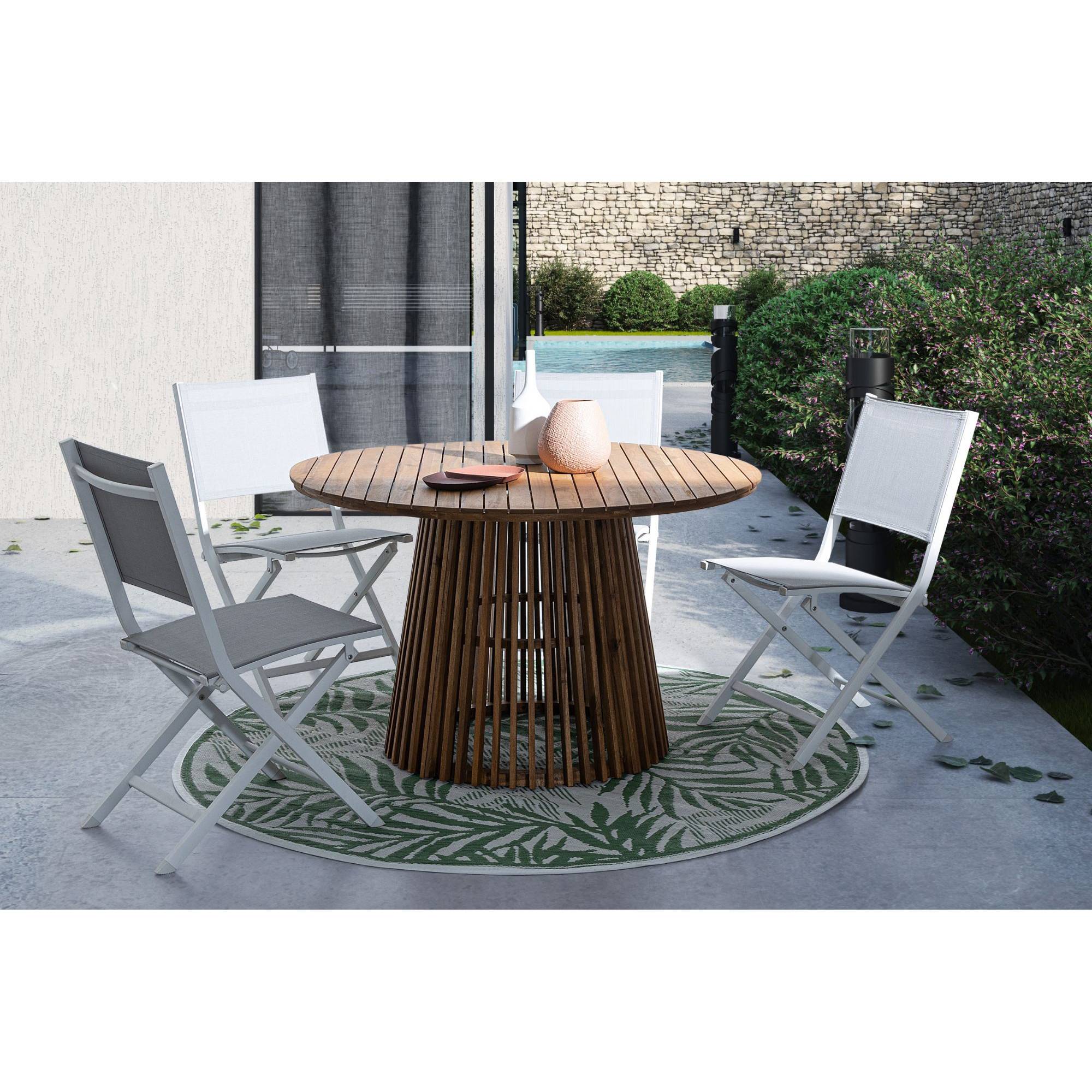 Autre - Table de jardin ronde en acacia D120 6 personnes - PIANA - Image 2